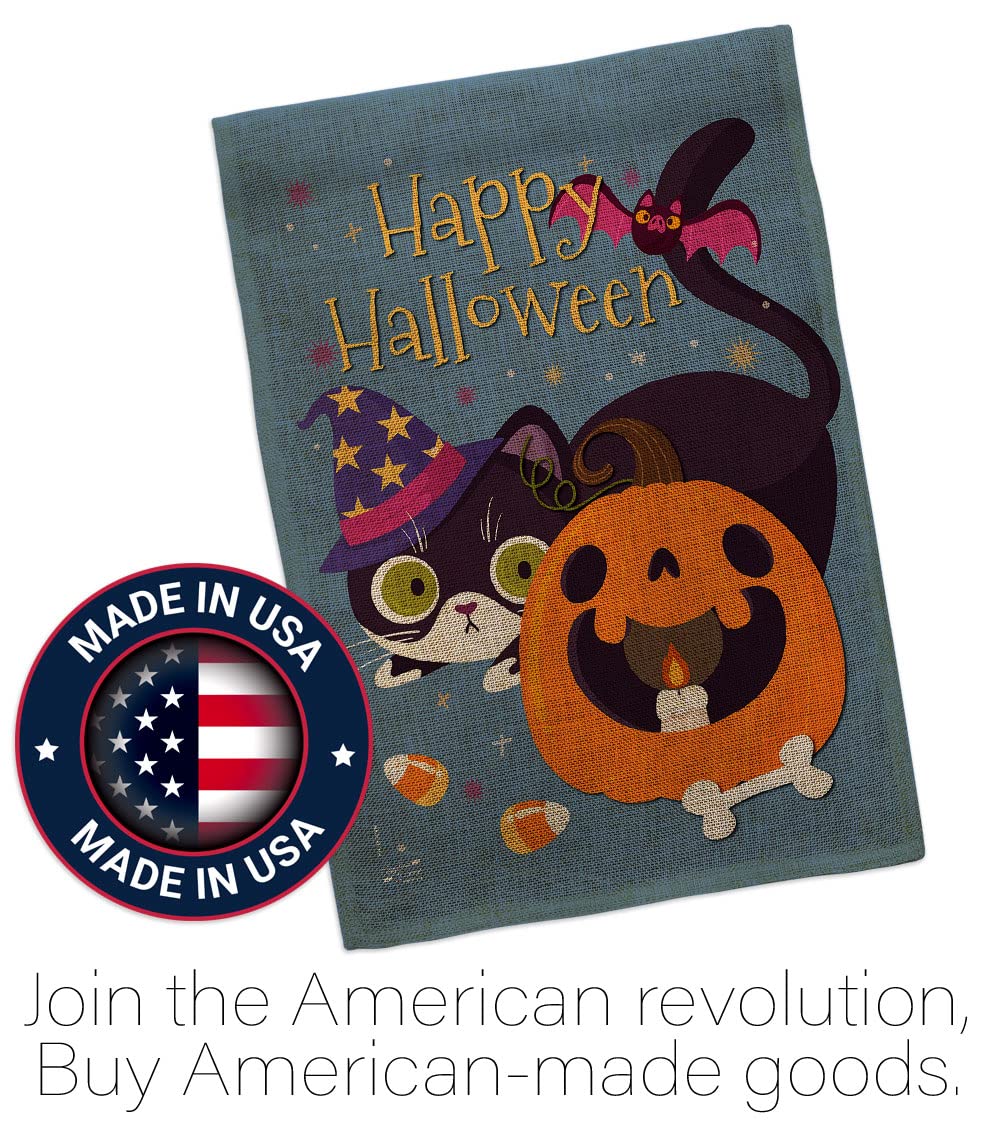 Witchy Cat Burlap Garden Flag - Halloween Decor for Yard & Home