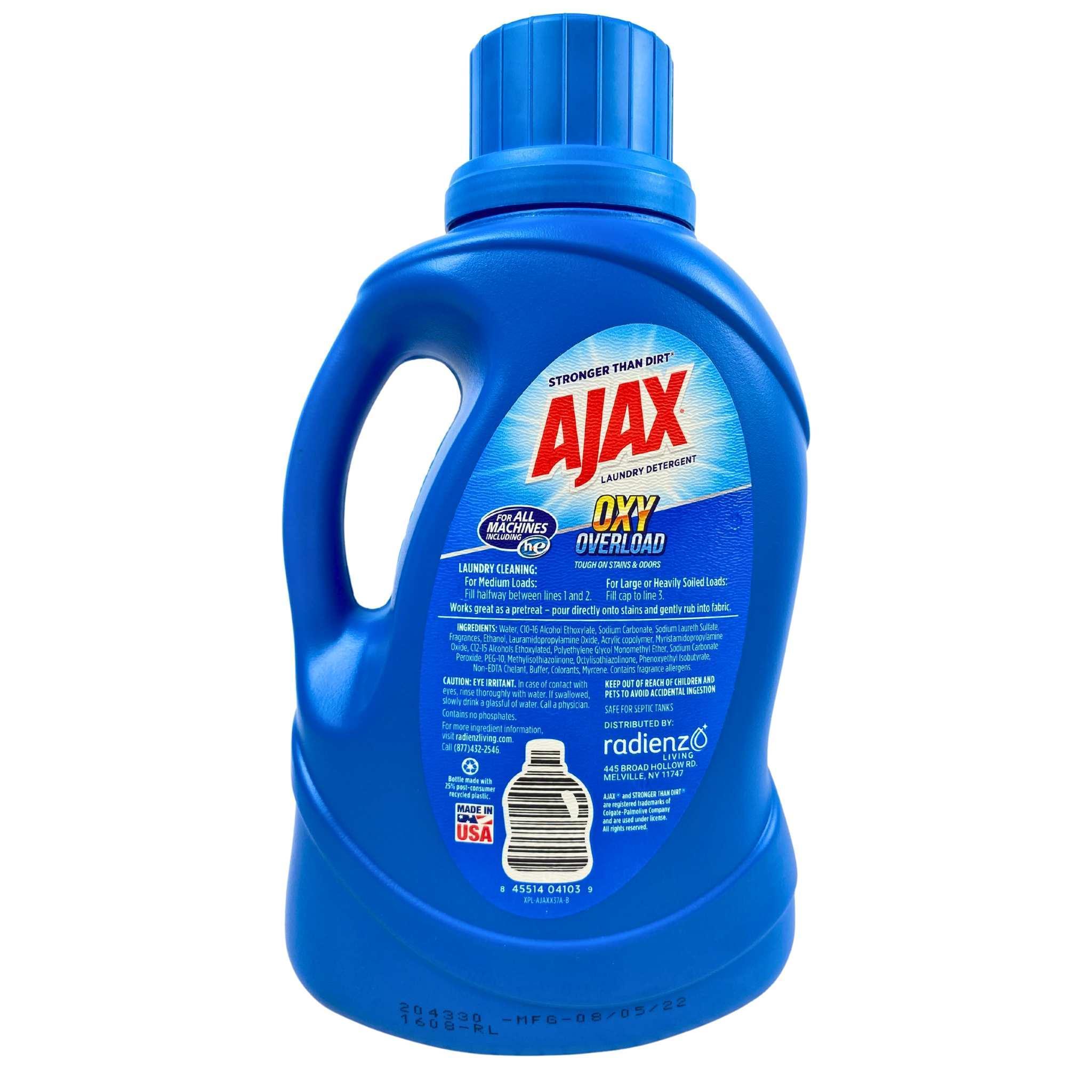 Ajax Oxy Overload Laundry Detergent 60oz (6 Pack) - Powerful Stain Remover for Tough Stains, Odor Elimination | Ideal for Family Laundry, Sports Gear, and Pet Bedding