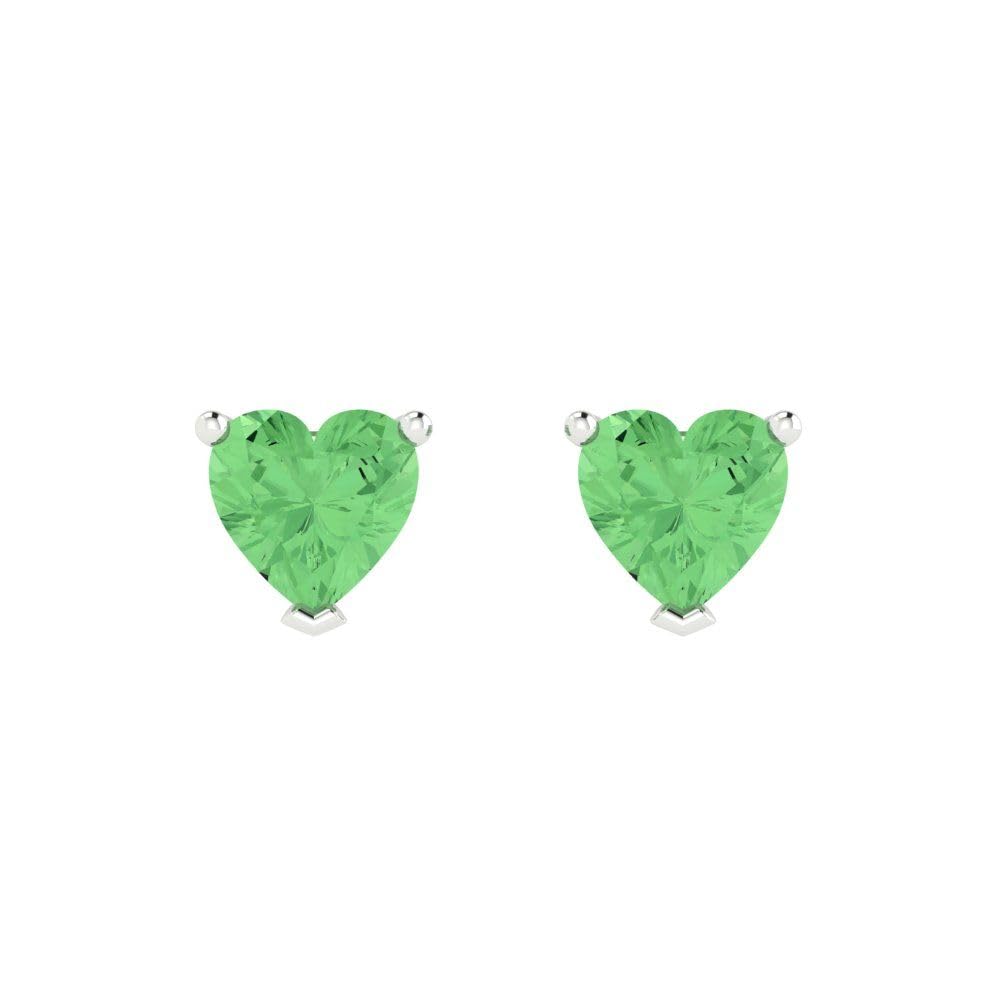 1.50ct Heart Cut Green Nano Simulated Diamond Stud Earrings in 14K White Gold - Anniversary Gift for Her, Valentine's Day Jewelry, Push Back Earrings for Women