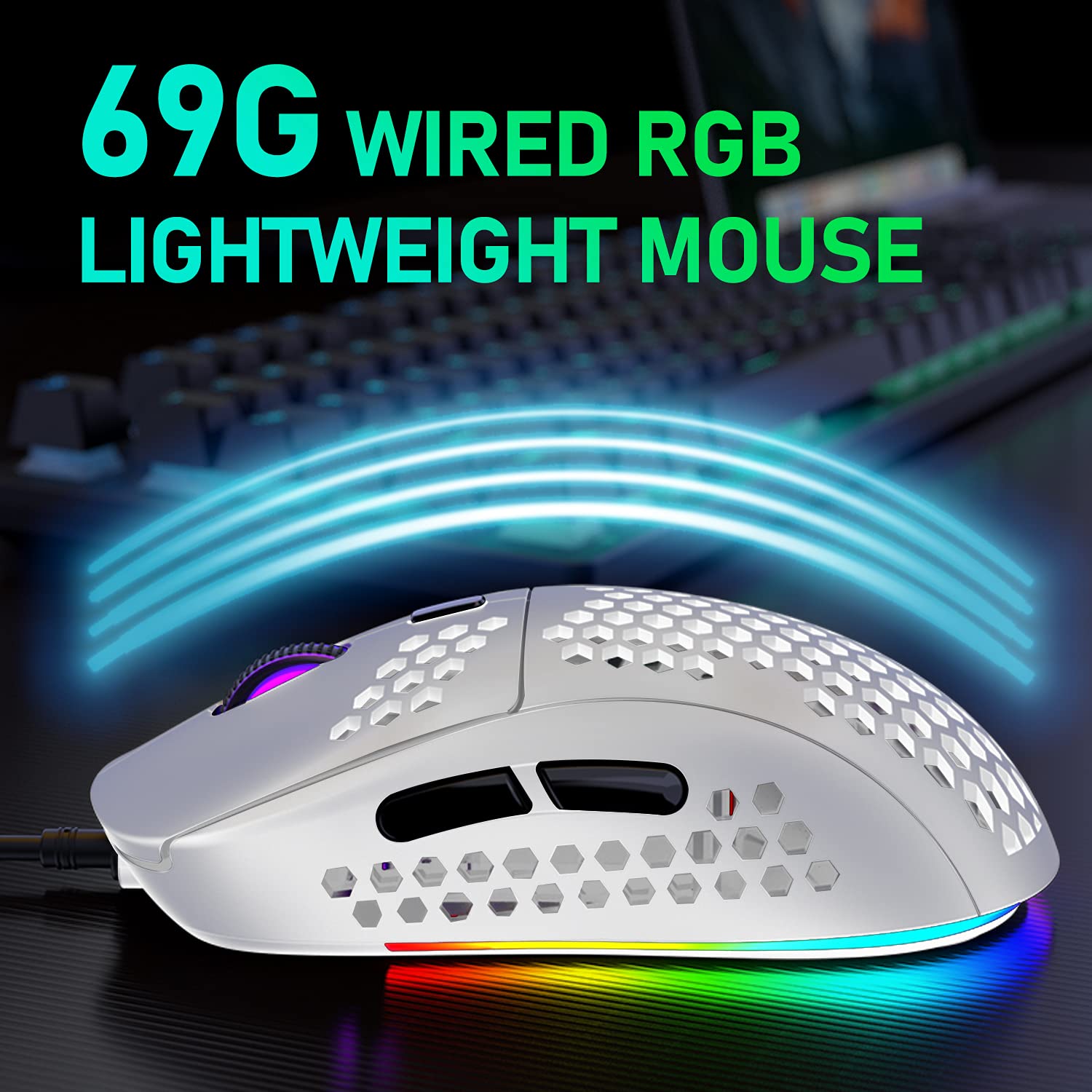 60% UK-Layout Wired Gaming Keyboard and Mouse Combo - 62-Key Mini Compact Mechanical Keyboard with 19 Rainbow & 6 RGB Lighting Effects, 6400 DPI Lightweight Gaming Mouse (White/Red Switch) - Perfect for PC Gaming, Office Work, and Esports Enthusiasts