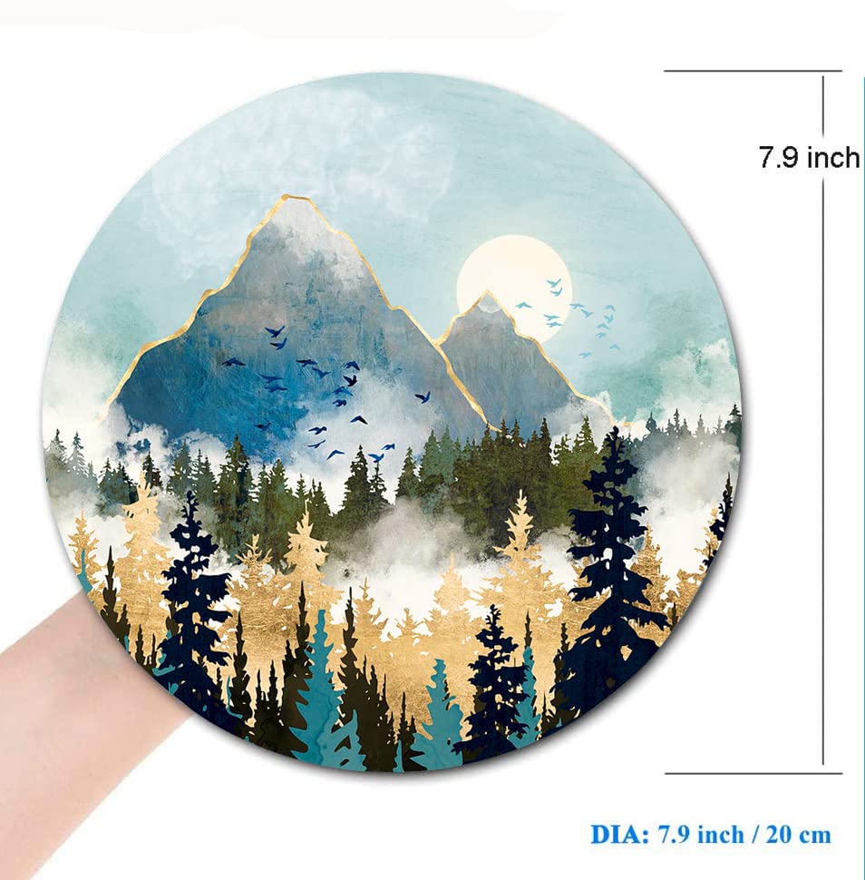 Round Abstract Mountain Design Mouse Pad - Non-Slip Rubber Base, Washable Cloth Surface Gaming Mousepad for Wireless Mouse | Perfect for Office, Home & Gaming Desks