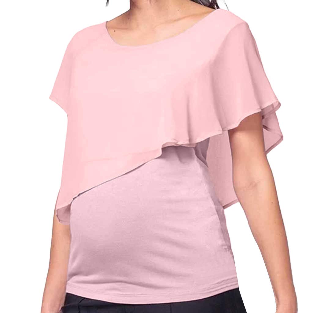 FORUU Women's Chiffon Nursing Shirts - Summer Short Sleeve Maternity Tops, Breathable Breastfeeding Clothes for Comfortable Nursing & Pregnancy - Perfect for Daily Wear, Outings & Nursing in Public