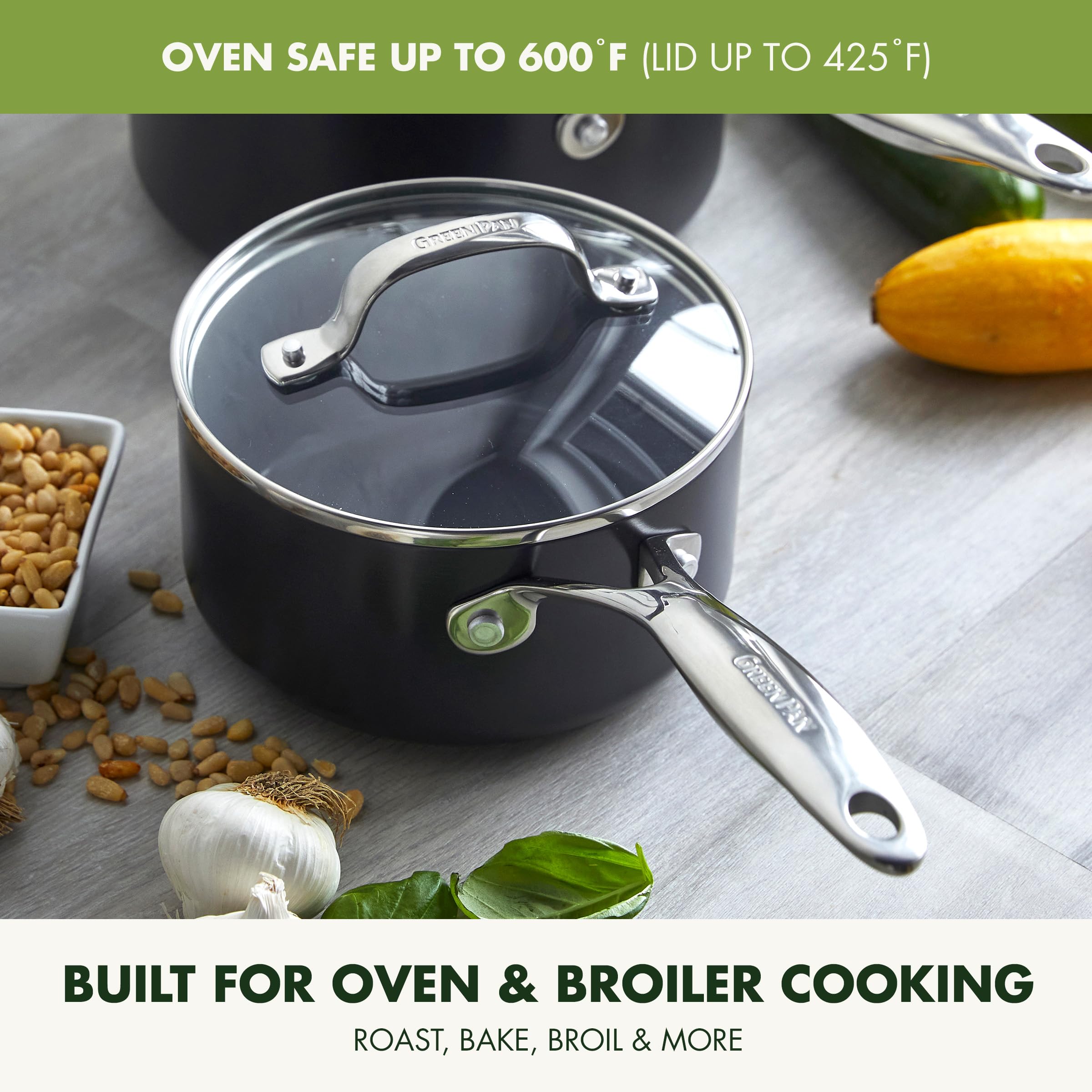 GreenPan Valencia Pro Hard Anodized Healthy Ceramic Nonstick Saucepan Set (1.66QT & 3.3QT) with Lids - PFAS-Free, Induction Compatible, Dishwasher & Oven Safe - Perfect for Cooking, Boiling & Simmering Soups, Sauces and Pasta - Gray