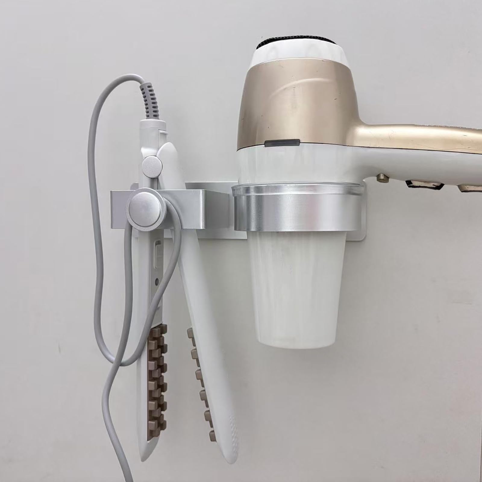 Stainless Steel Wall Mounted Hair Dryer Holder & Hair Straightener Organizer for Blow Dryer, Flat Iron, Curling Iron - Perfect for Bathroom, Salon, and Home Organization