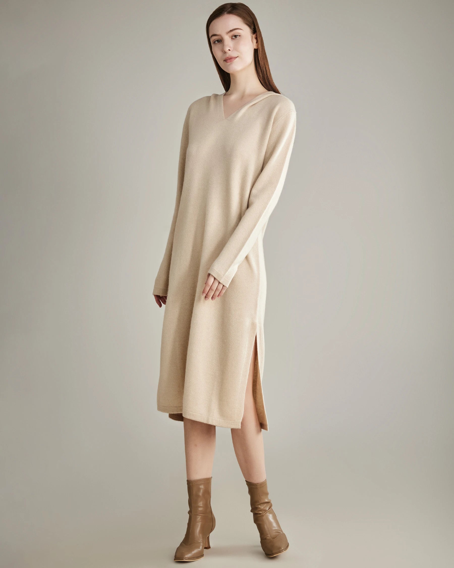 Luxury Hooded Knit Cashmere Dress for Women - Soft & Warm Winter Fashion - Perfect for Holiday Parties & Cozy Evenings