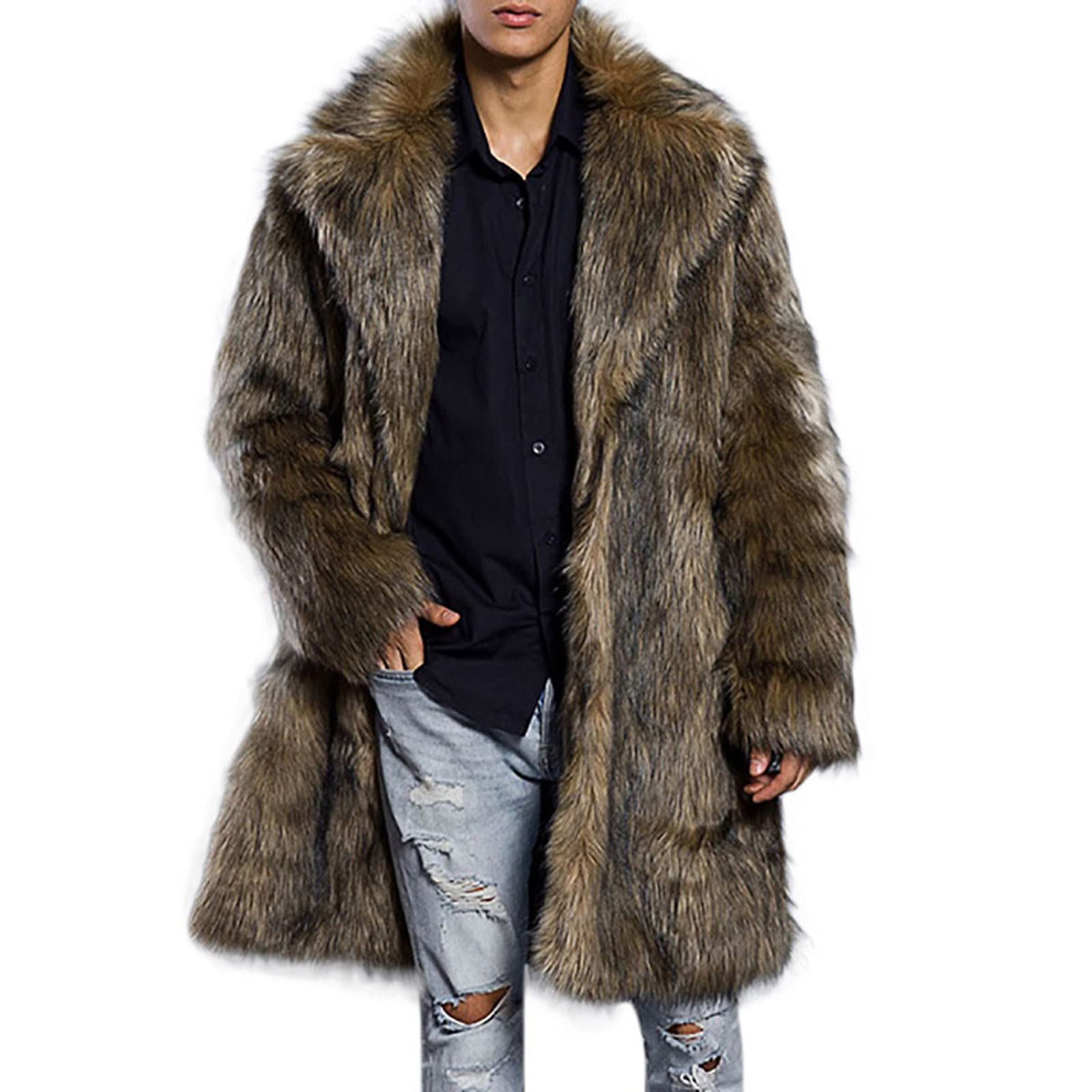 Men's Warm Thick Faux Fur Long Coat Jacket - Winter Fashion Outerwear for Cold Weather | Perfect for Outdoor Activities, Work & Casual Wear