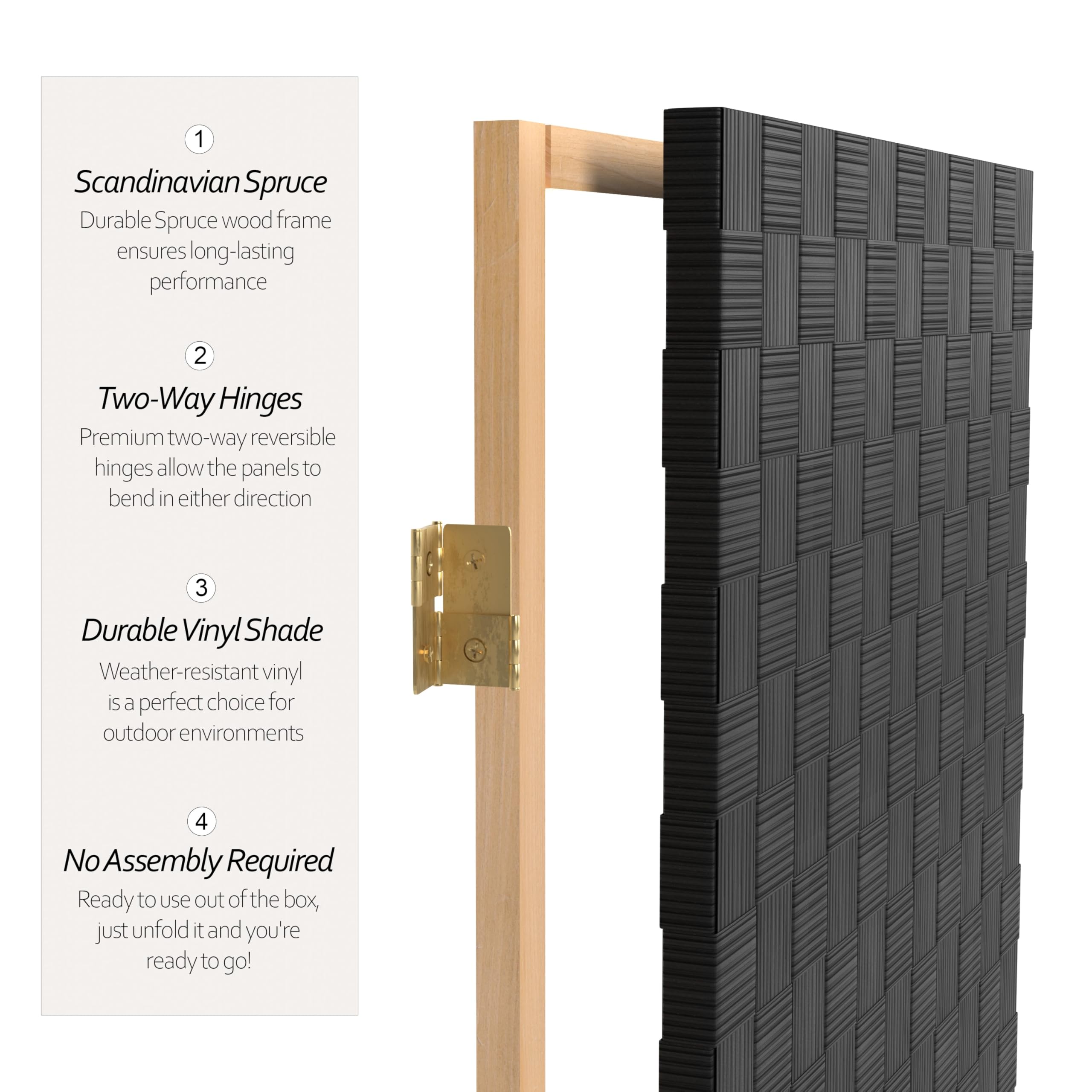 6 ft Tall Black Woven Fiber Outdoor Room Divider - All Weather 3 Panel Red Lantern Design for Patio, Garden, and Backyard Privacy