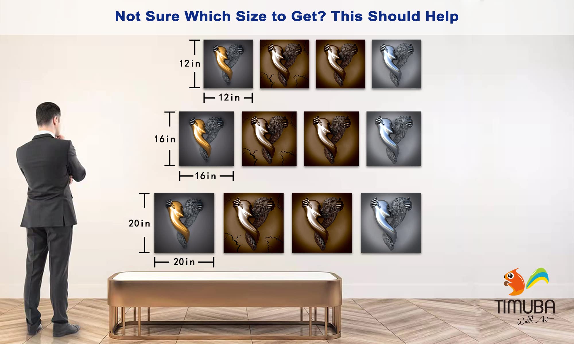 4 Piece Set 3D Canvas Wall Art - Love Heart Gray Modern Framed Painting for Bedroom Decor, Hugging Couple & Kissing Design (20”x20”x4Pcs) | Perfect for Home, Living Room, Wedding Gift & Romantic Interior Design