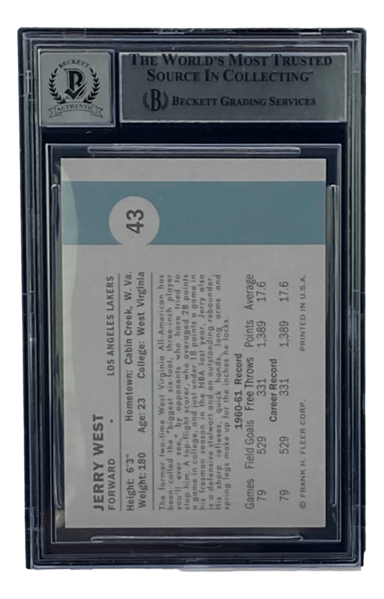 Jerry West Autographed LA Lakers 1961 Fleer Rookie Card #43 BAS - Perfect for Basketball Memorabilia Collectors and Lakers Fans Display