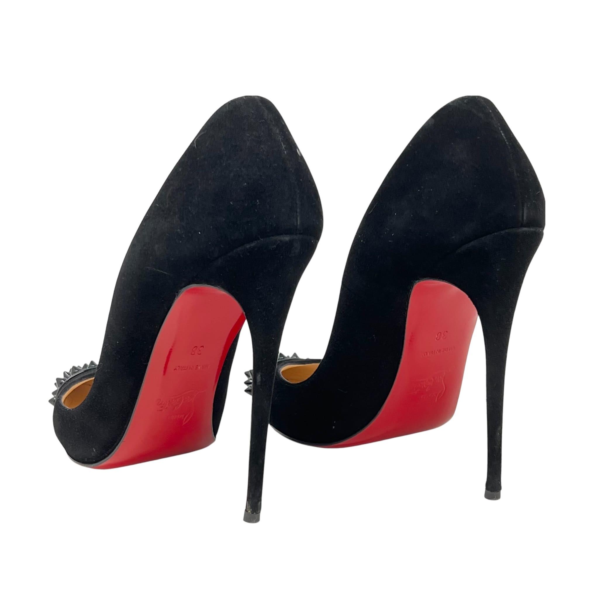 Christian Louboutin Black Suede GEO Spike Pumps Women's High Heels Size 38 - Perfect for Evening Parties, Weddings & Special Occasions