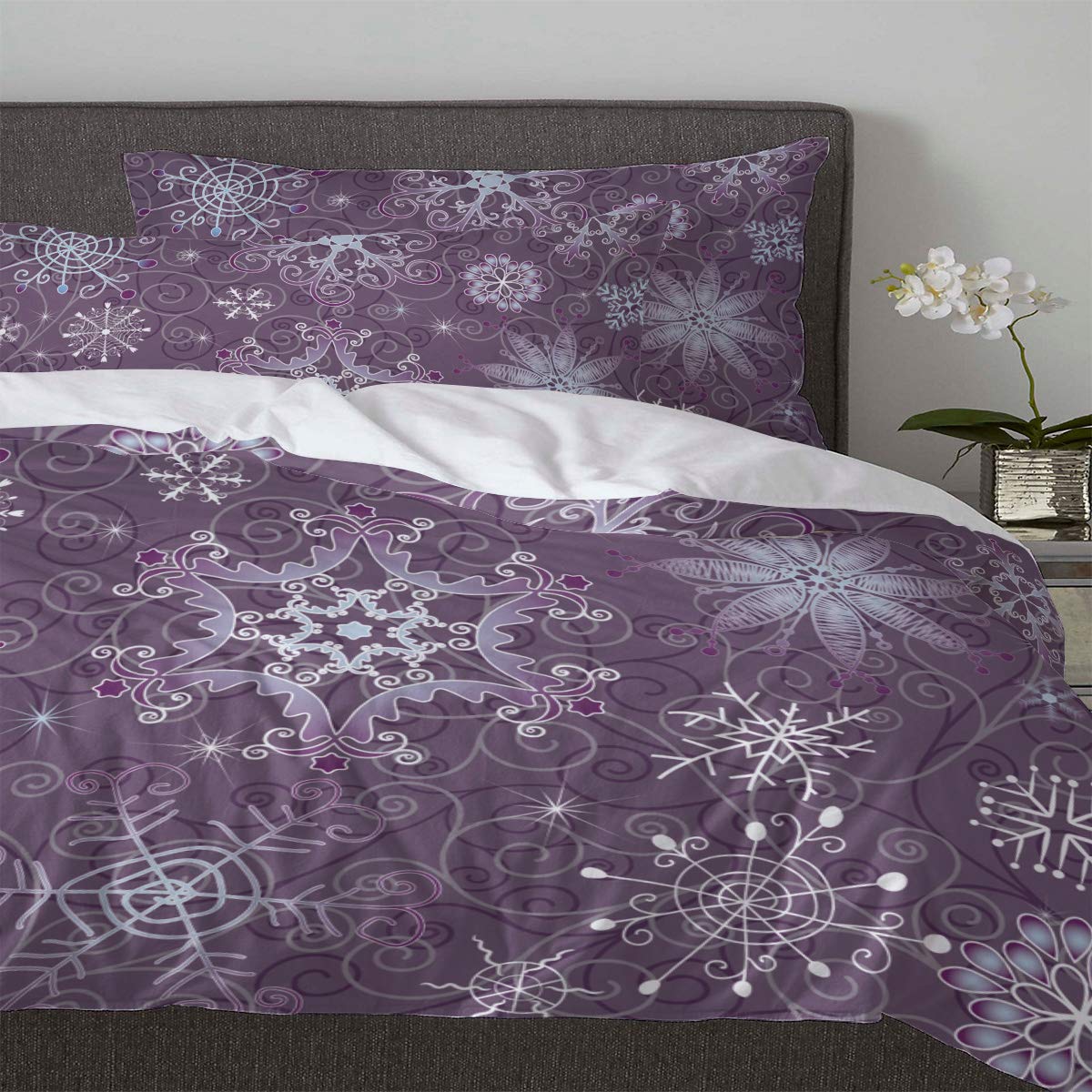 LooPoP 3-Piece Christmas Snowflake Comforter Set - Violet Floral Pattern, Super Soft & Wrinkle-Free Queen Bedding with Pillow Shams | All-Season Luxury for Adults & Kids | Perfect for Holiday Decor & Cozy Winter Nights