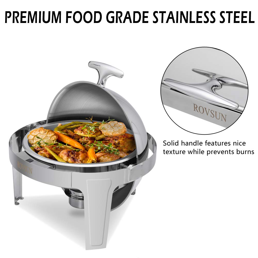 ROVSUN 6 Quart Stainless Steel Chafing Dish Buffet Set - NSF Certified Roll Top Chafer with Food Pan, Water Pan & Fuel Holders - Perfect for Weddings, Parties, Banquets & Catering Events - Keep Food Warm at Buffets, Events & Large Gatherings