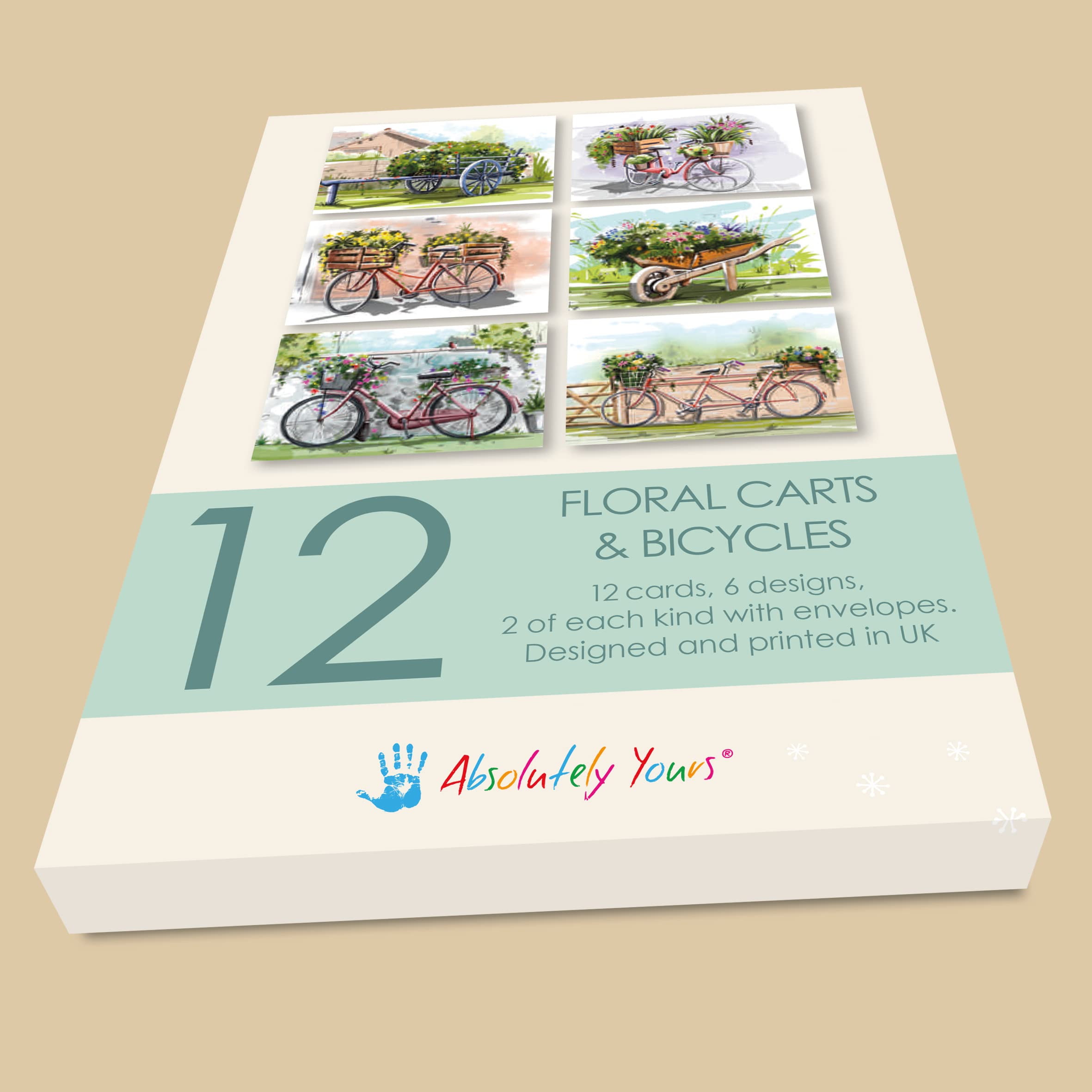 Absolutely Yours Greeting Cards - Pack of 12 Blank Note Cards with 6 Unique Bike Designs | Eco-Friendly Recycled Paper with Envelopes & Gift Box | Perfect for Birthdays, Thank You Notes & Cycling Enthusiasts