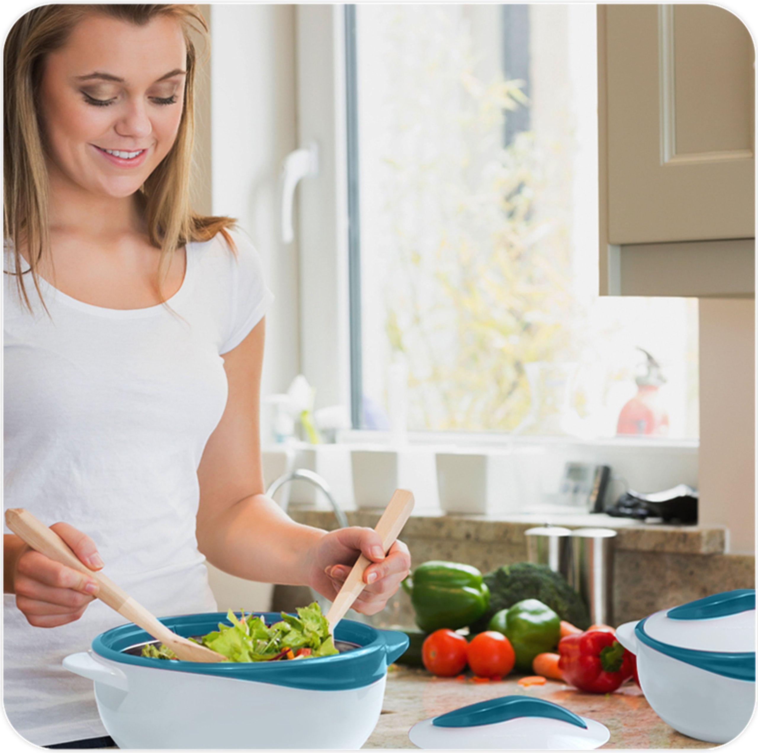 Premium Thermal Insulated Salad & Soup Bowl Set with Lid - 3-Piece Turquoise Serving Dishes for Holiday Dinners, Parties & Everyday Meals - Perfect for Entertaining, Meal Prep & Leftovers