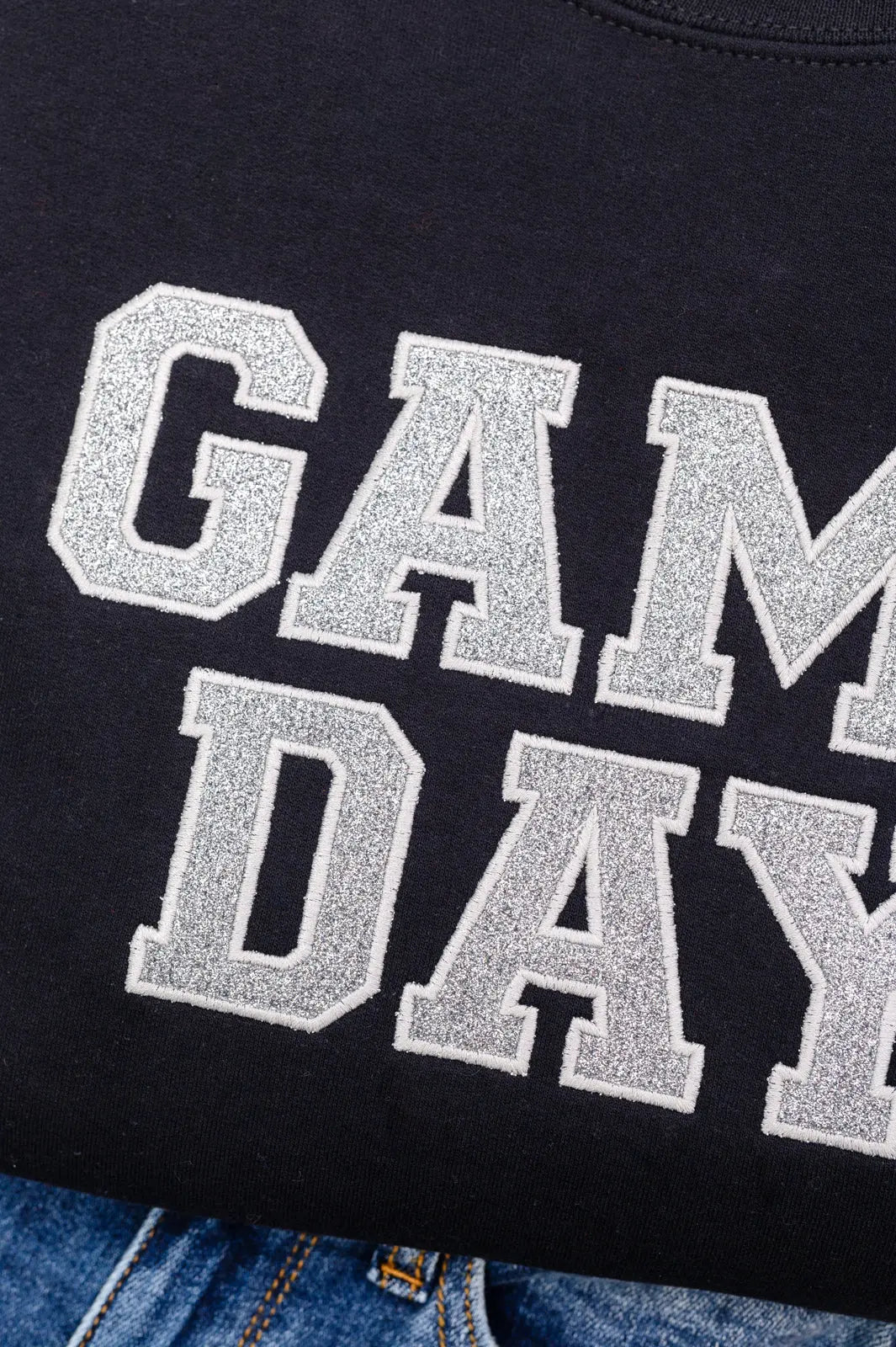 PREORDER: Embroidered Glitter Game Day Sweatshirt - Black/Silver | Comfortable Pullover for Football, Basketball & Tailgate Parties