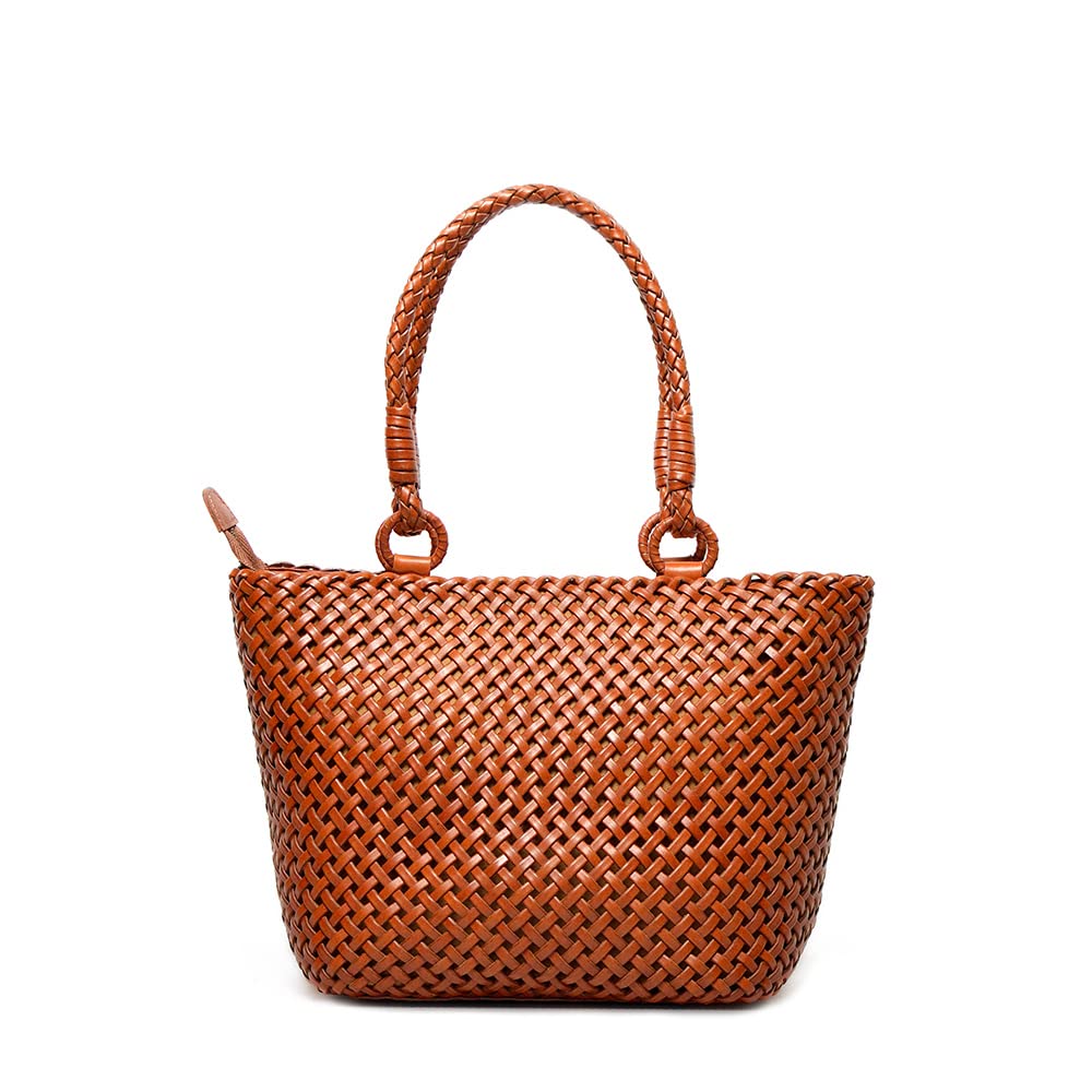 Vintage Leather Hand Woven Shoulder Bag - Genuine Cowhide Tote for Women, Large Capacity Beach Bag (Brown, 9x6x8.3 Inches) - Perfect for Travel, Shopping & Everyday Use | ARCOLAN