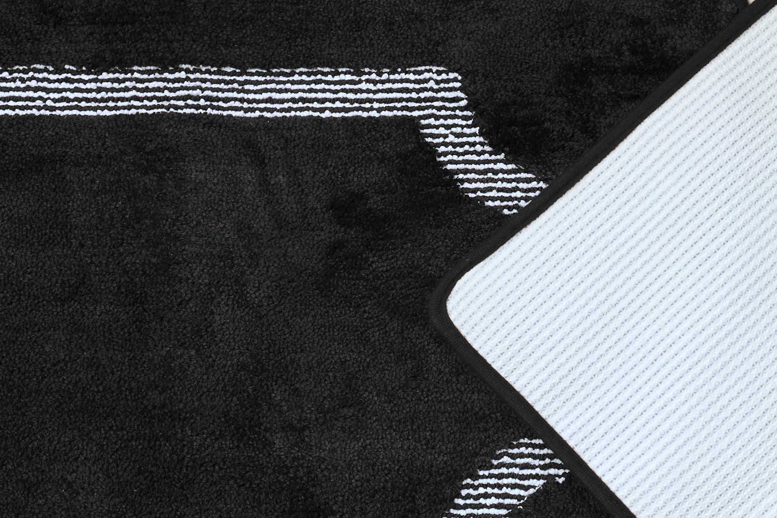 Premium 3-Piece Modern Microfiber Bathroom Rug Set with Non-Slip PVC Backing - Ultra Soft & Absorbent - Luxury Home Decor for Bath, Shower & Vanity Areas (Black)