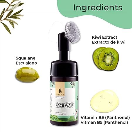 Spanish Squalane Foaming Face Wash with Kiwi Extracts & Aloe - Hydrating Facial Cleanser for Dry & Combination Skin | Includes Soft Brush | Non-Drying Formula for Men & Women | 120ml | Perfect for Morning & Night Skincare Routine