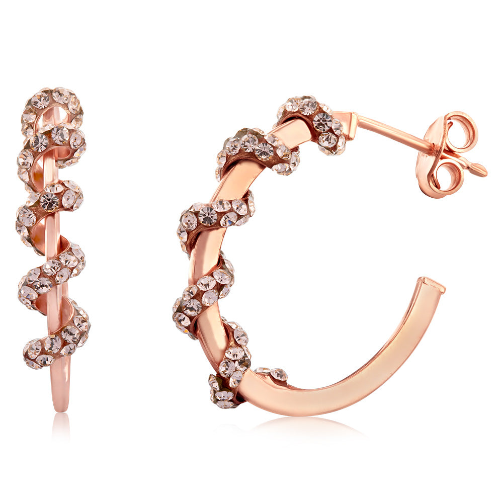 9ct Rose Gold Silver Filled Crystal 3/4 Hoop Earrings for Women - Elegant Dangle Earrings for Party, Wedding & Everyday Wear