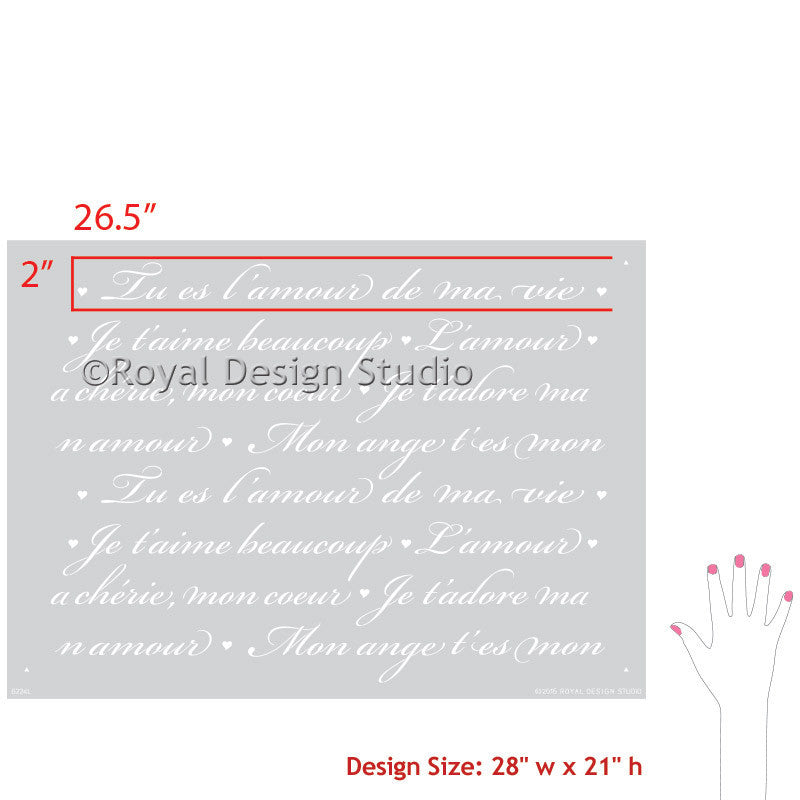 French Love Letters Wall Stencil - Romantic Parisian Decor Stencil for DIY Home Decor, Wedding, Nursery & Bedroom Wall Painting