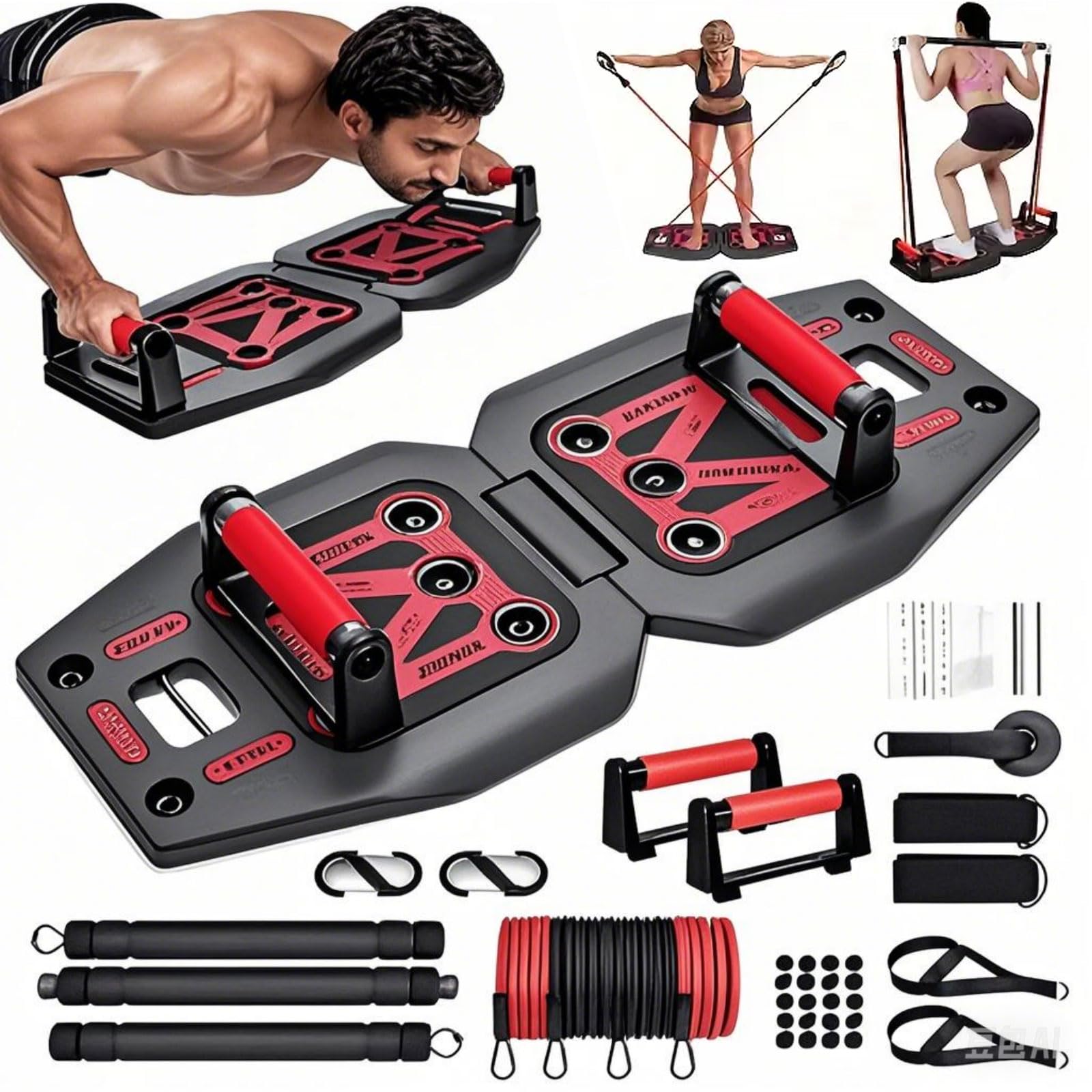 Portable Home Gym Equipment Set - 17-in-1 Workout System with Push Up Board, Resistance Bands & Pilates Bar for Strength Training, Abs & Shoulders | Perfect for Small Spaces, Travel & Full-Body Workouts at Home