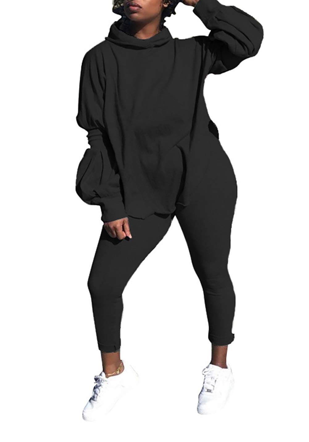 Women's Casual Puff Sleeve Pullover Hoodie & Sweatpants 2-Piece Outfit Set - Soft Lounge Wear for Yoga, Running & Street Fashion