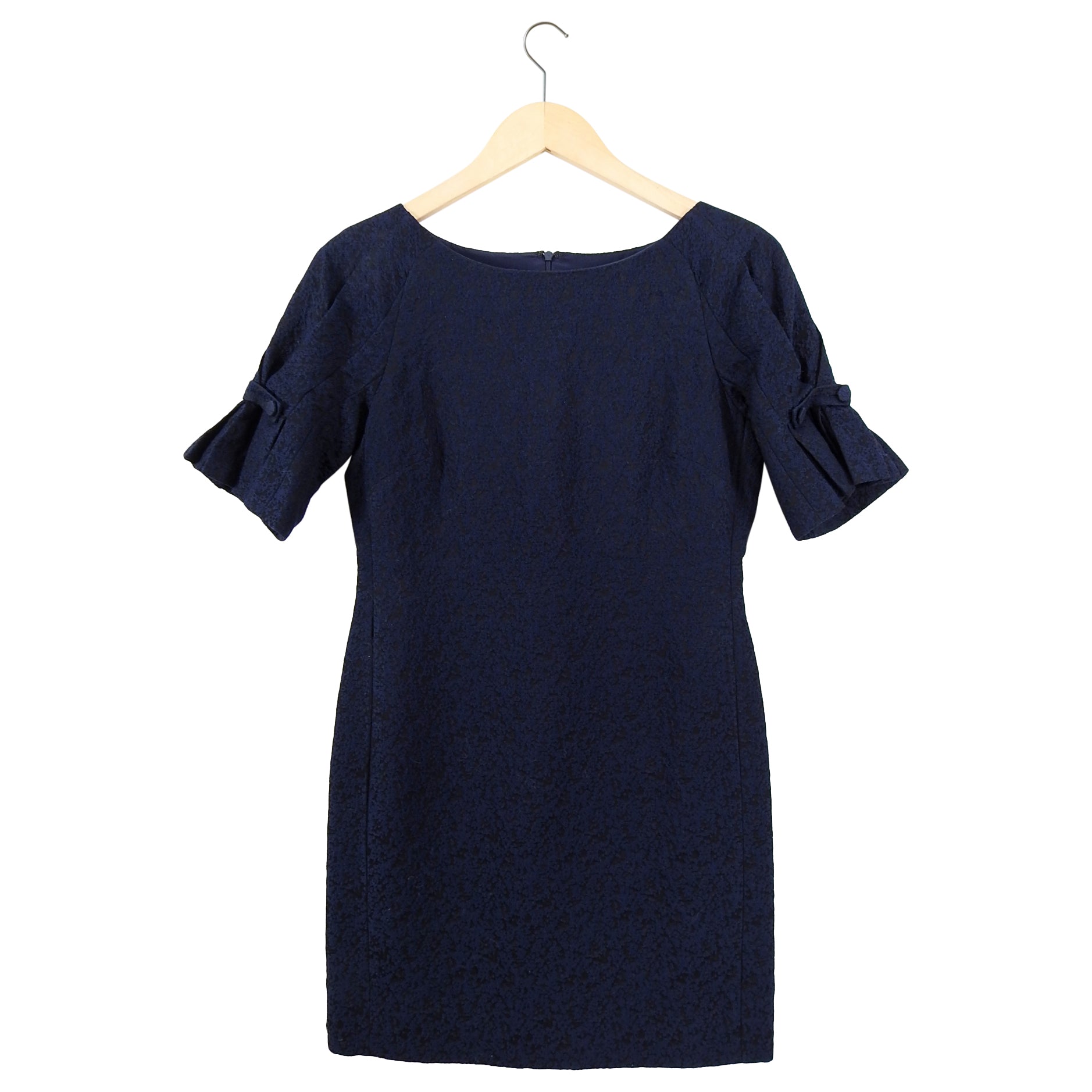 Carolina Herrera Navy Jacquard Short Sleeve Cocktail Dress for Women - Elegant Party & Evening Wear for Special Occasions