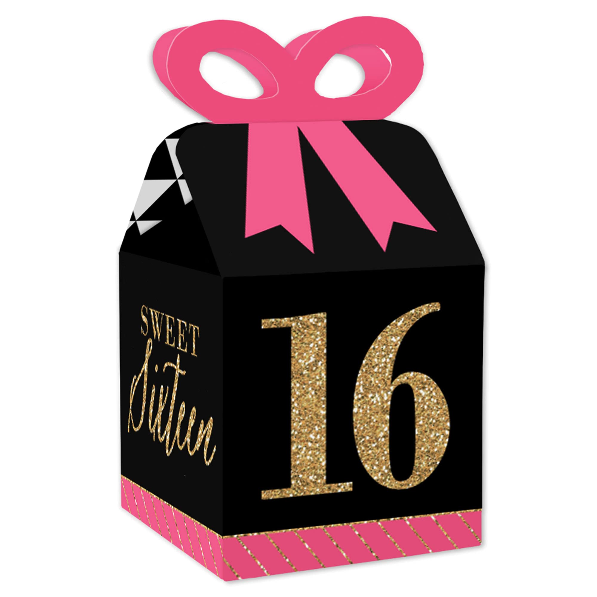 16th Birthday Gift Boxes - Pink, Black & Gold Set of 12 for Party Favors