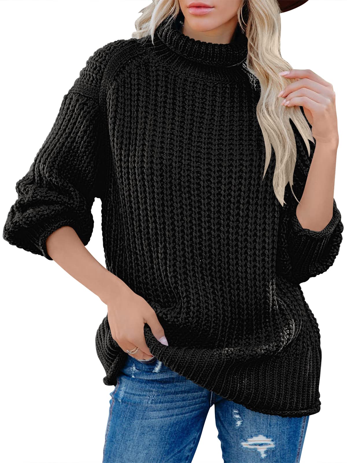 ANRABESS Women's Oversized Turtleneck Sweater - Batwing Long Sleeve Chunky Knit Pullover Top | Cozy Winter Fashion, Casual Outfit, Layering Essential for Fall & Winter
