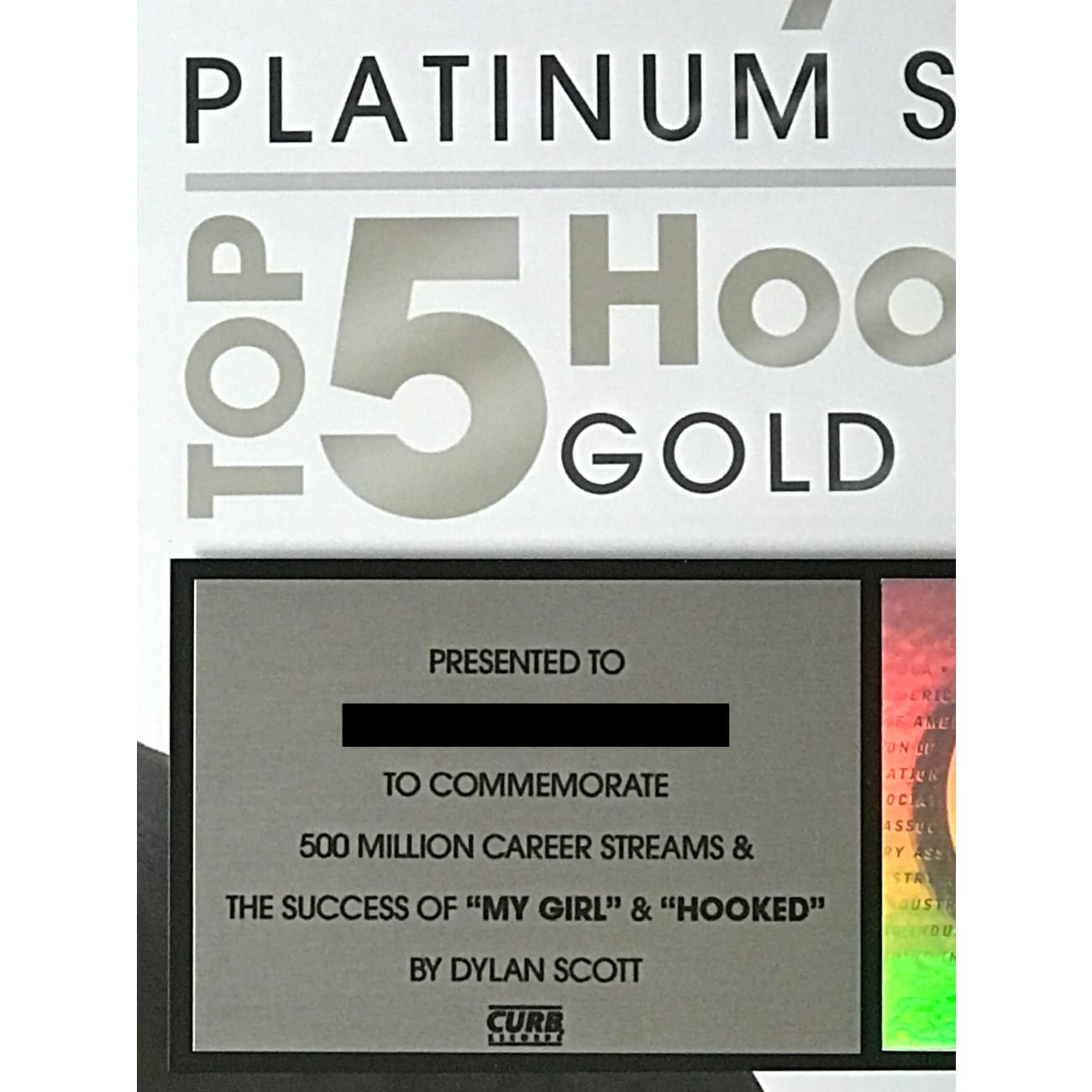 Dylan Scott My Girl & Hooked RIAA 500M Streams Digital Award - Perfect for Country Music Fans & Collectors