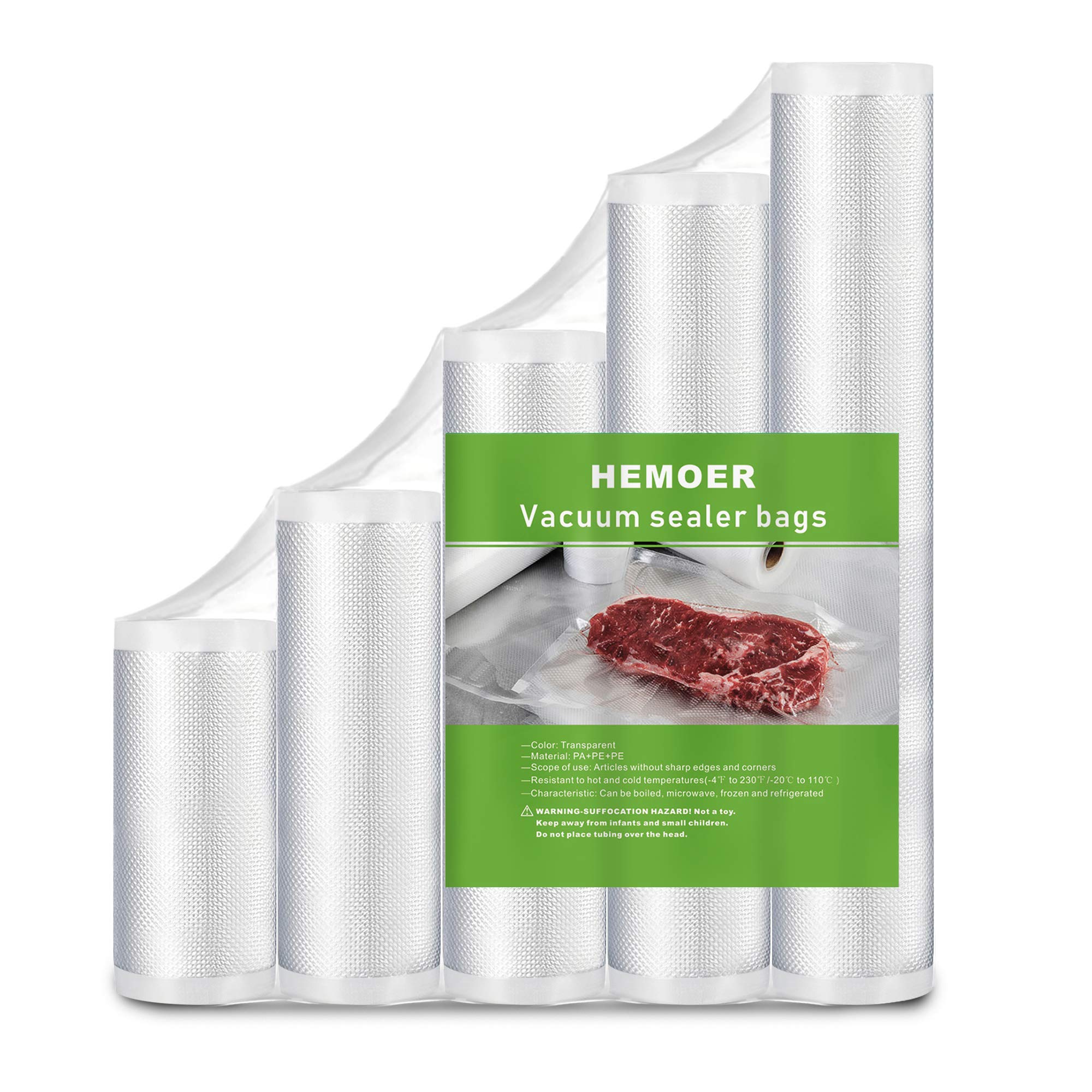 HEMOER Vacuum Sealer Bags for Food Saver - 5 Rolls (82Ft Total) 4mil Heavy Duty Commercial Grade BPA Free Vacuum Storage Bags - Perfect for Meal Prep, Sous Vide Cooking & Long-Term Food Preservation