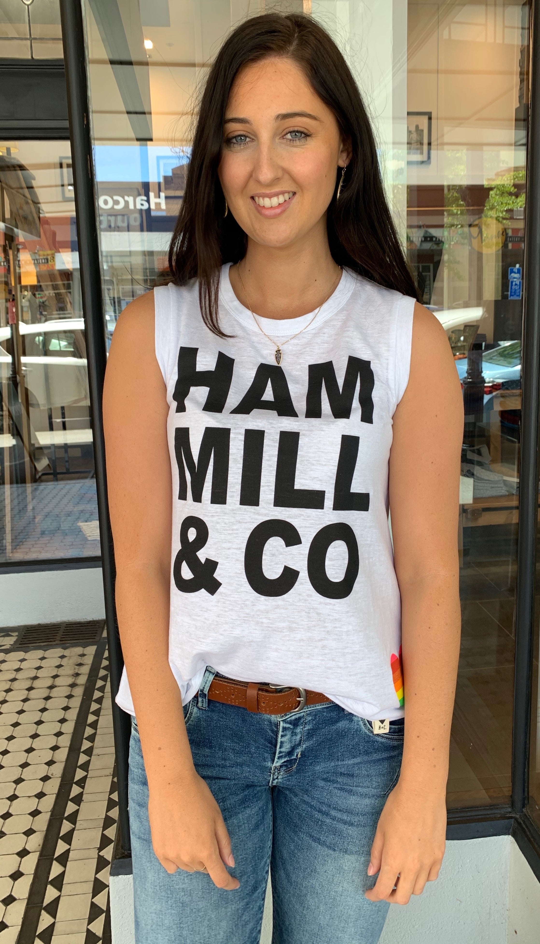 Hammill & Co Logo Tank Top - Women's White Cotton Sleeveless Shirt for Casual Wear, Gym & Summer Outfits
