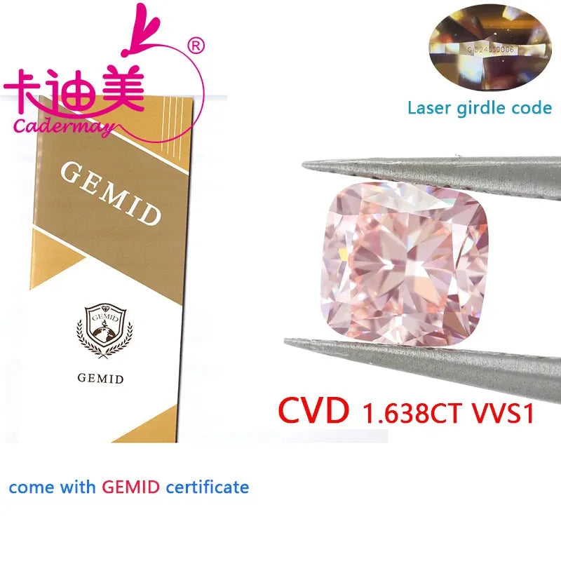 VVS1 Clarity CVD Lab Grown Diamond Loose Stone - Cushion Shape, Pink Color with Certificate | Perfect for Wedding Rings, Fine Jewelry Making & Engagement Ring Designs