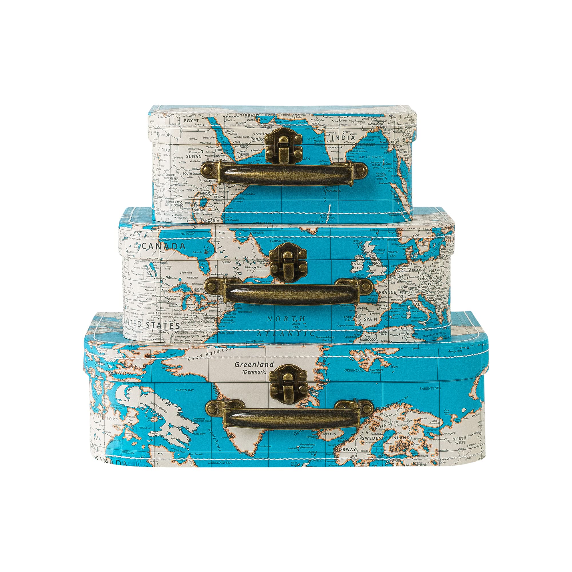 Vintage Suitcase Storage Boxes Set of 3 - Travel Theme Decor for Home