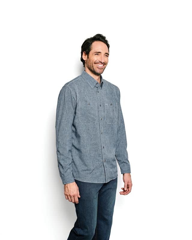Orvis Tech Chambray Long Sleeve Men's Work Shirt - Lightweight Quick-Drying UPF 40+ Sun Protection Casual Button Down Shirt for Outdoor Work, Hiking & Everyday Wear