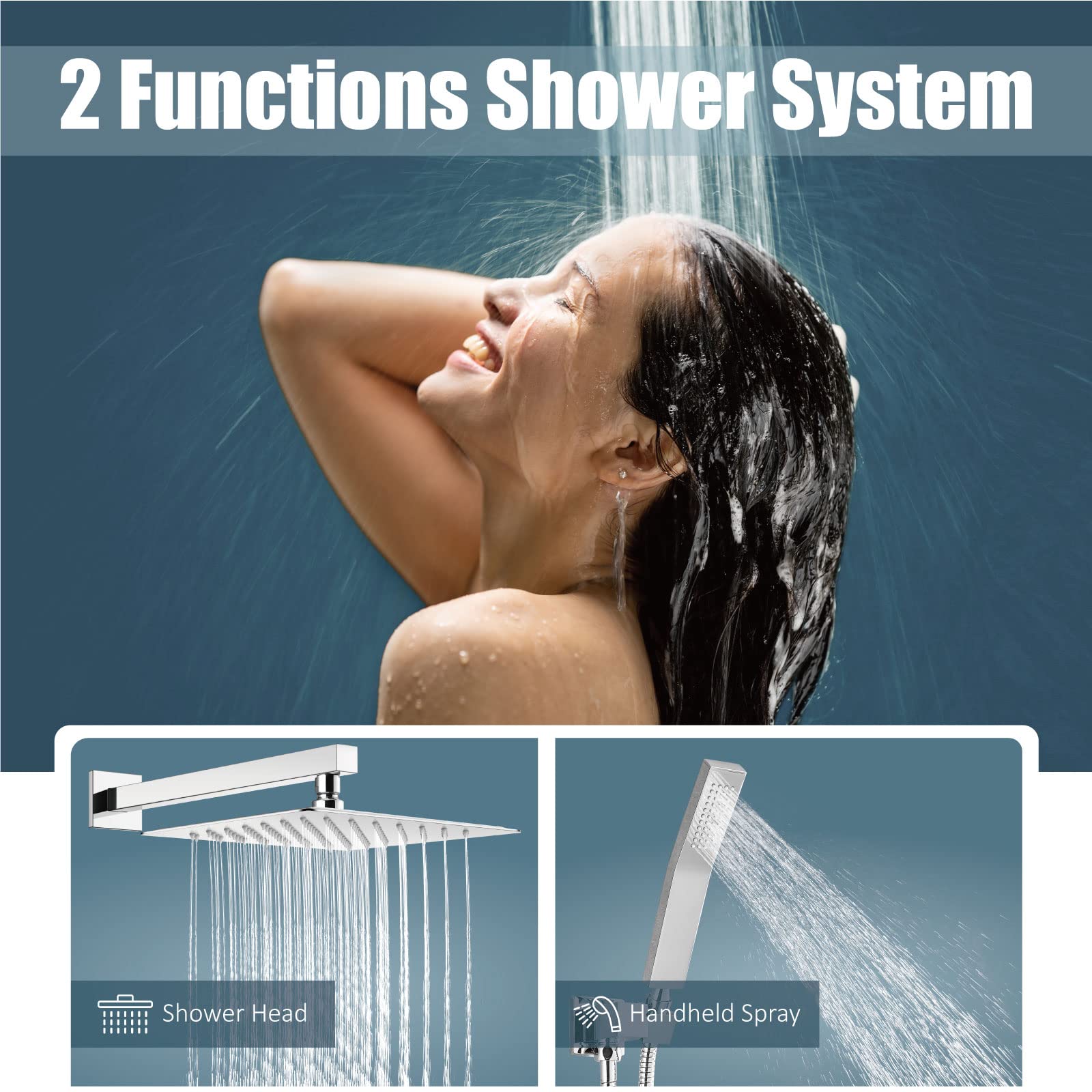 Aolemi 12 Inch Wall Mount Shower Faucet Set - Polish Chrome Rain Shower System with Handheld Spray, Rough-in Valve & Trim Kit - Perfect for Modern Bathroom Renovation & Spa-Like Shower Experience
