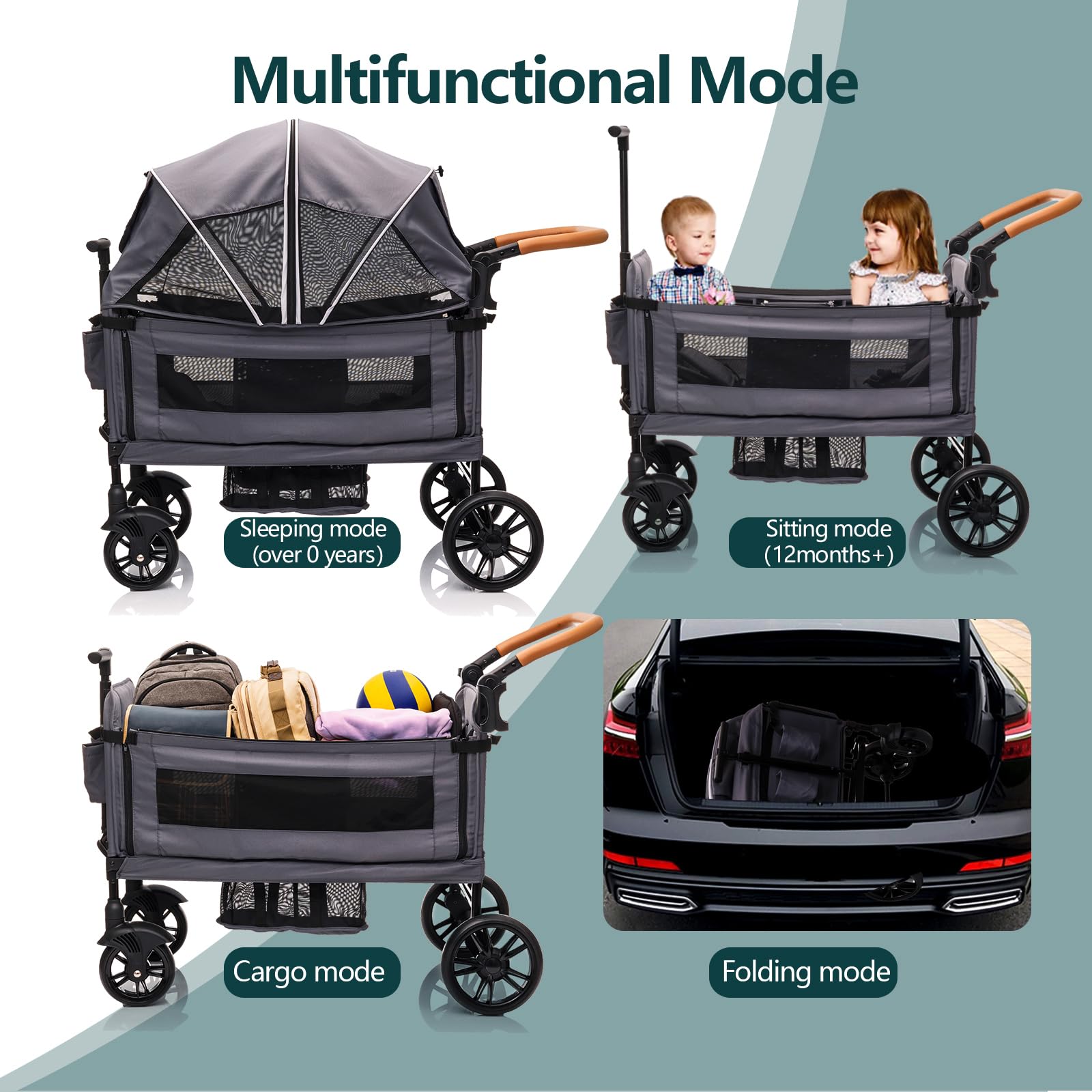 **Double Stroller for 2 Kids - Lightweight Folding Wagon Stroller with Canopy & 5-Point Harness, Adjustable Handle, Tray Table & Cup Holder - Ideal for Travel, Shopping & Outdoor Adventures**