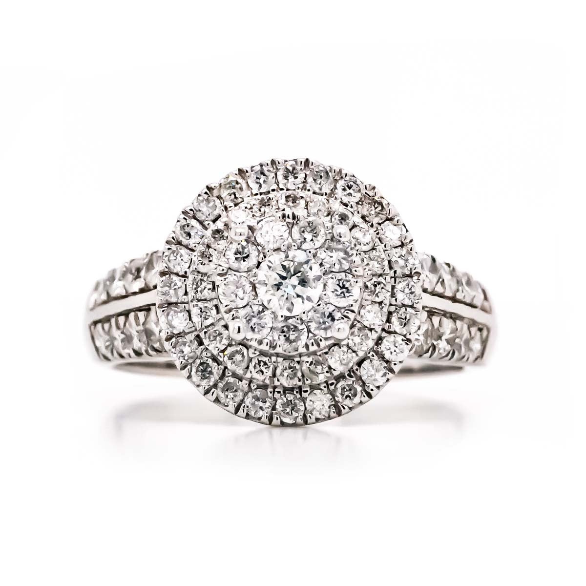 1.00 CTW White Gold Double Halo Cluster Diamond Ring for Women - Elegant Engagement, Wedding, Anniversary Jewelry Gift