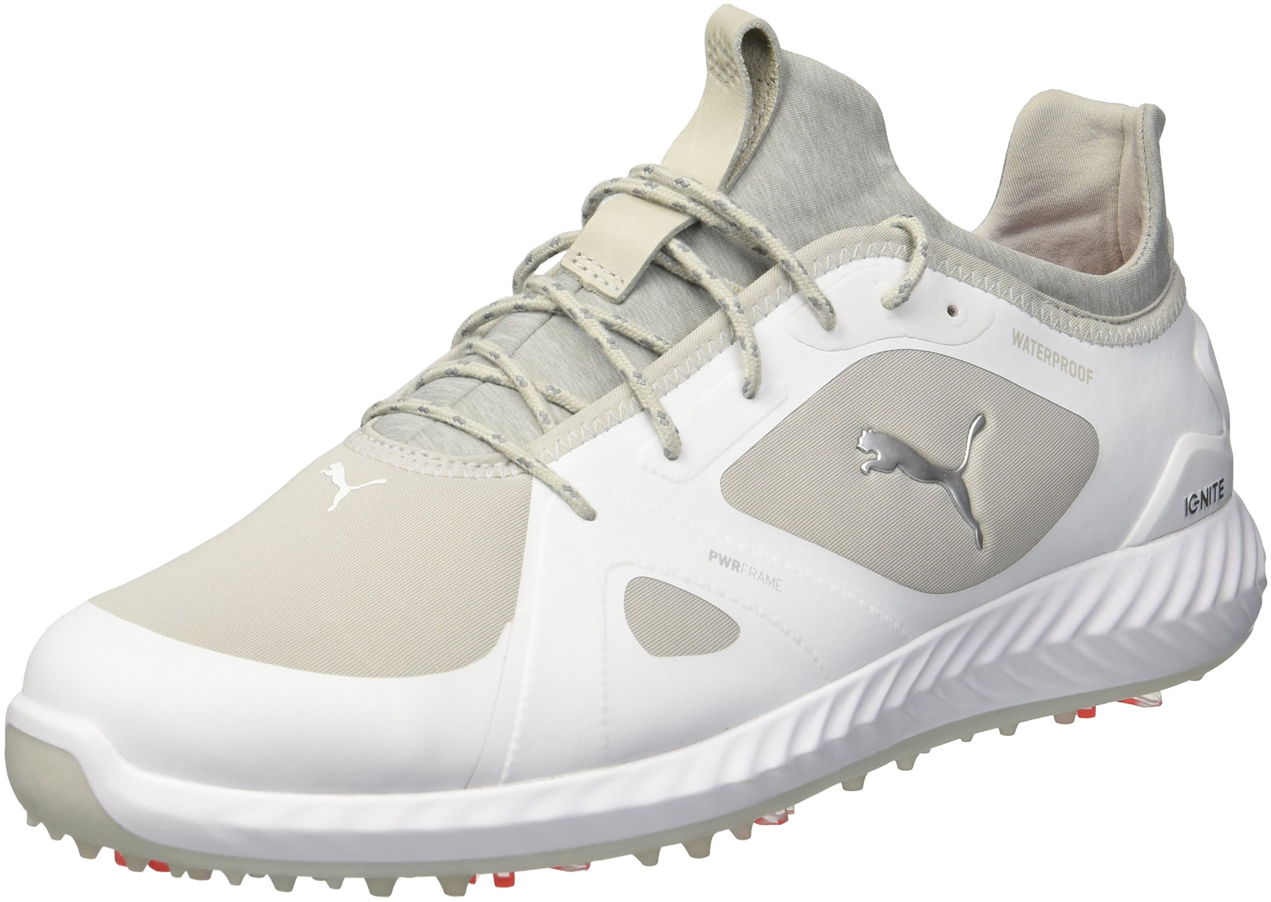 PUMA GOLF Men's Ignite Pwradapt Golf Shoes - White/Gray - Wide Fit for Comfortable Golfing