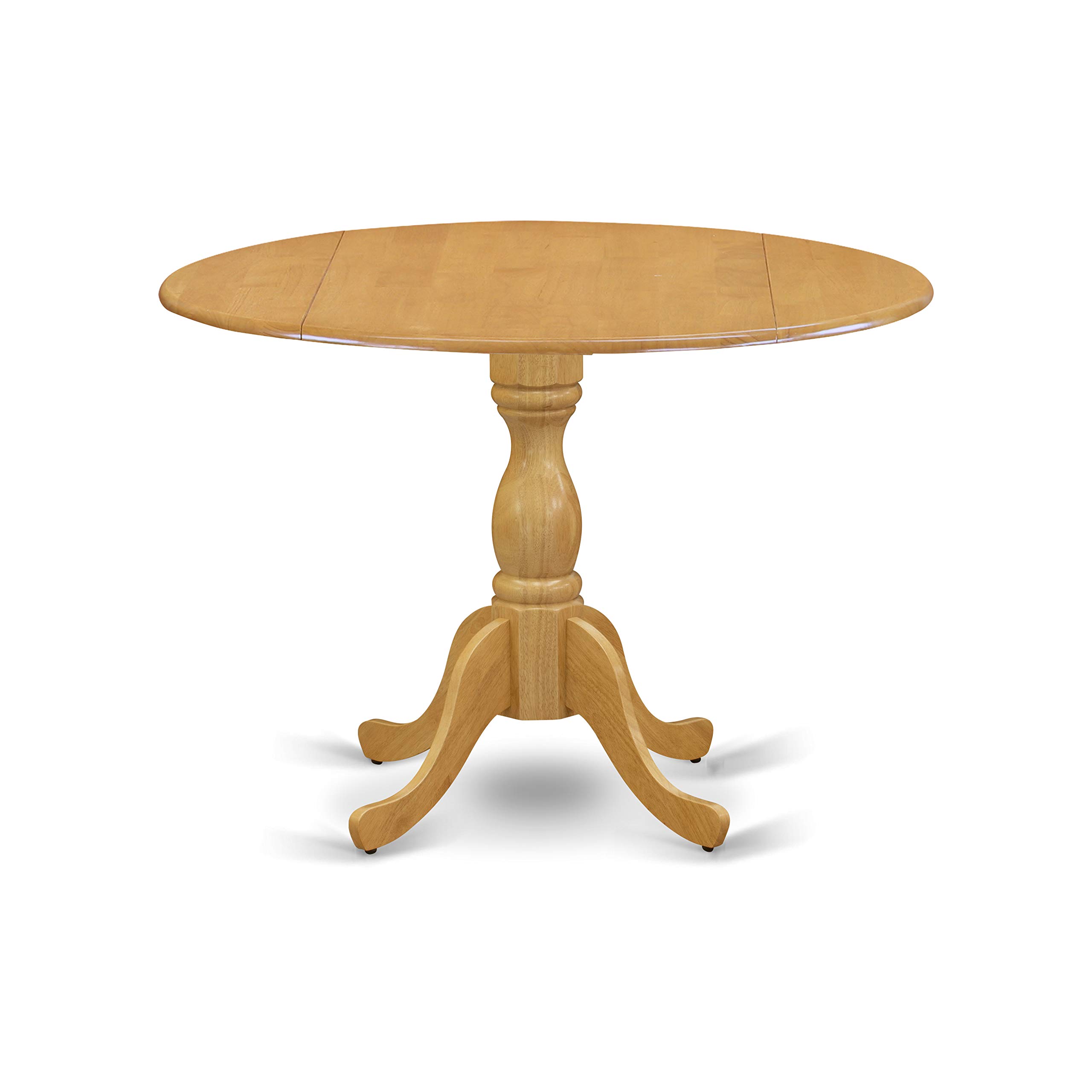 East West Furniture 5-Piece Oak Kitchen Table & Chairs Set with Drop Leaf - Round Dining Table & 4 Linen Fabric Chairs, 42x42 Inch - Perfect for Small Spaces, Breakfast Nooks & Cozy Dining Rooms
