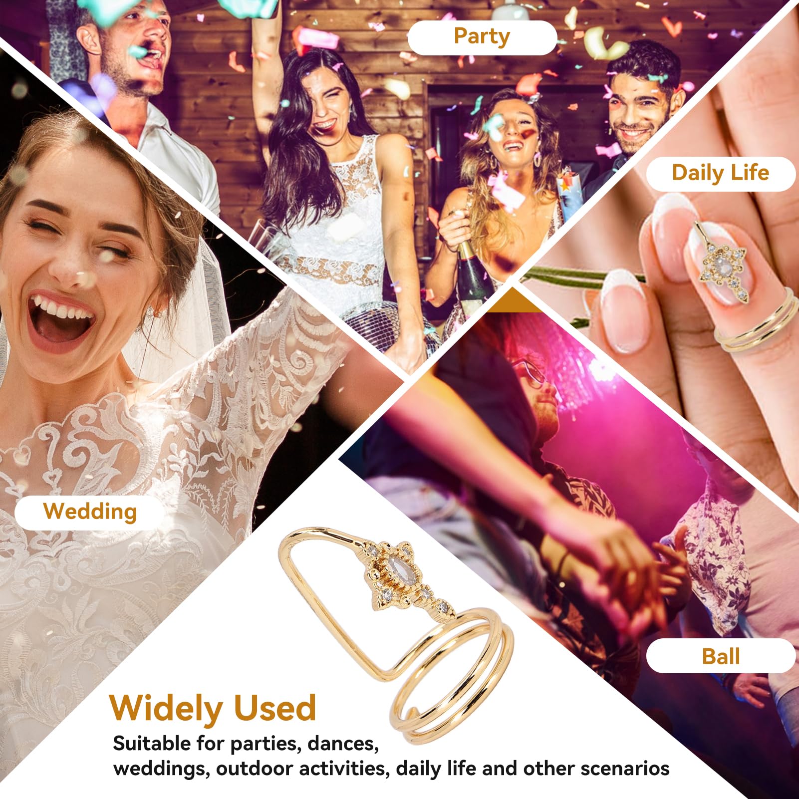 Fashionable Women's Finger Nail Rings - 3057 Gold Knuckle Rings, Nail Cover Jewelry for Manicure & Nail Art Decorations | Perfect for Daily Wear, Parties, and Special Occasions