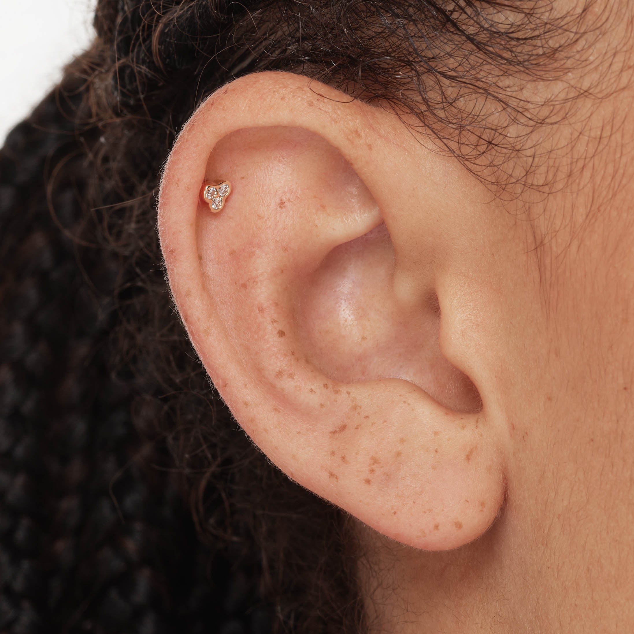 10k Gold Lab-Grown Diamond Bezel Trio Helix Single Stud Earrings | Hypoallergenic & Elegant Jewelry for Everyday Wear, Parties & Special Occasions