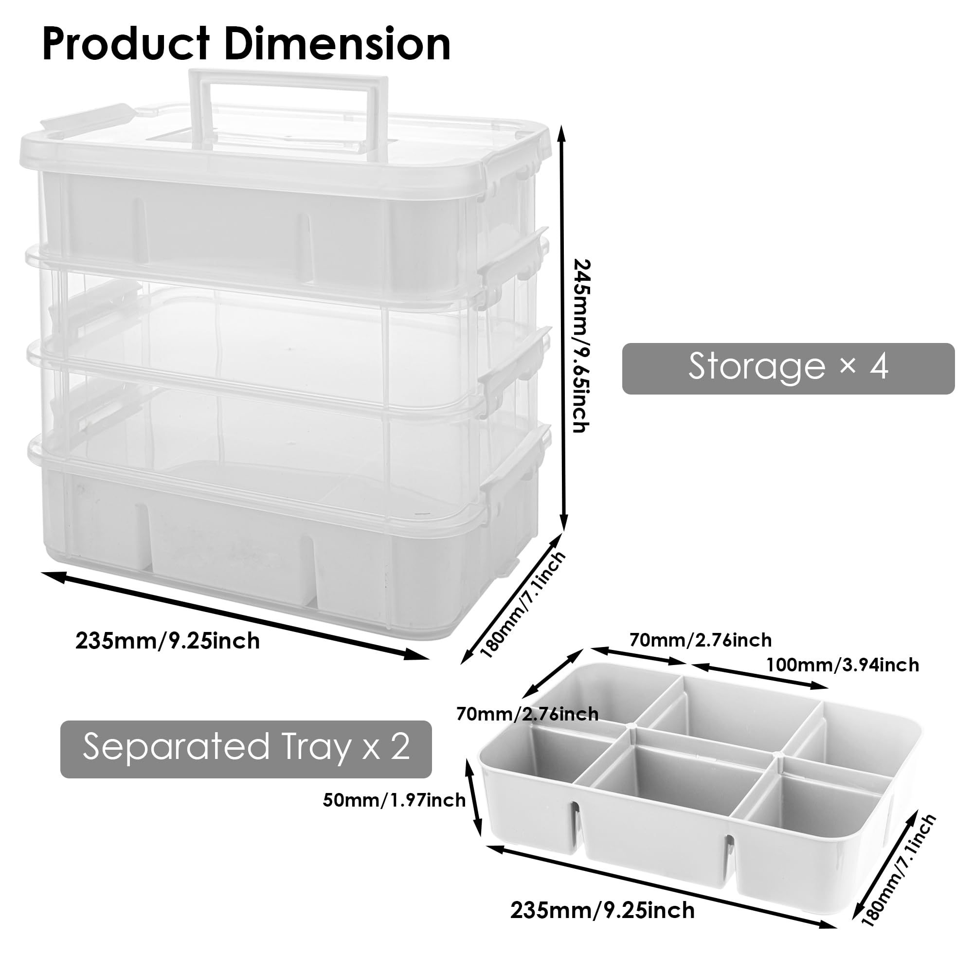 11QT 4-Layer Durable Craft Organizer with 2 Removable Trays - Perfect for Arts & Crafts Supplies, Sewing Tools, Office & Seasonal Decor Storage - Ideal for DIY Projects, Home Organization & Creative Workspaces