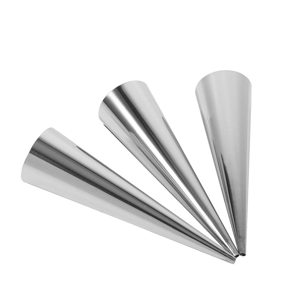3PCS Stainless Steel Cream Horn Molds - Cone Shaped Cannoli Forms & Baking Tubes for Pastry, Desserts, and Cream Rolls - Perfect for Home Baking, Professional Kitchens, and Party Treats