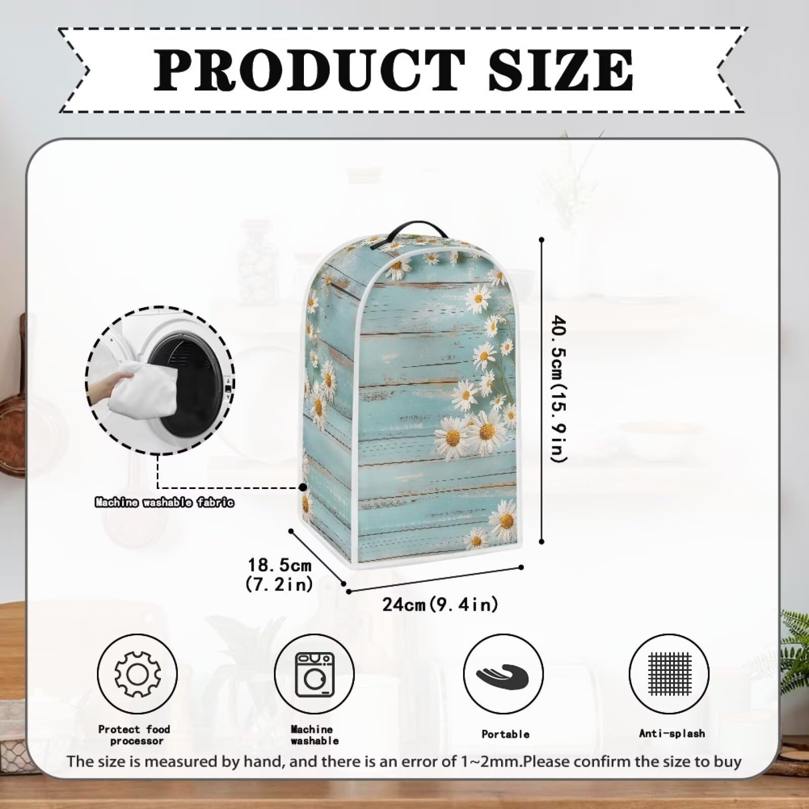 Universal Daisy Blender Cover - Teal Wood Pattern Dust Protector for Food Processors, Coffee Makers & Stand Mixers | Reusable Kitchen Appliance Cover for Countertop Protection & Home Decor