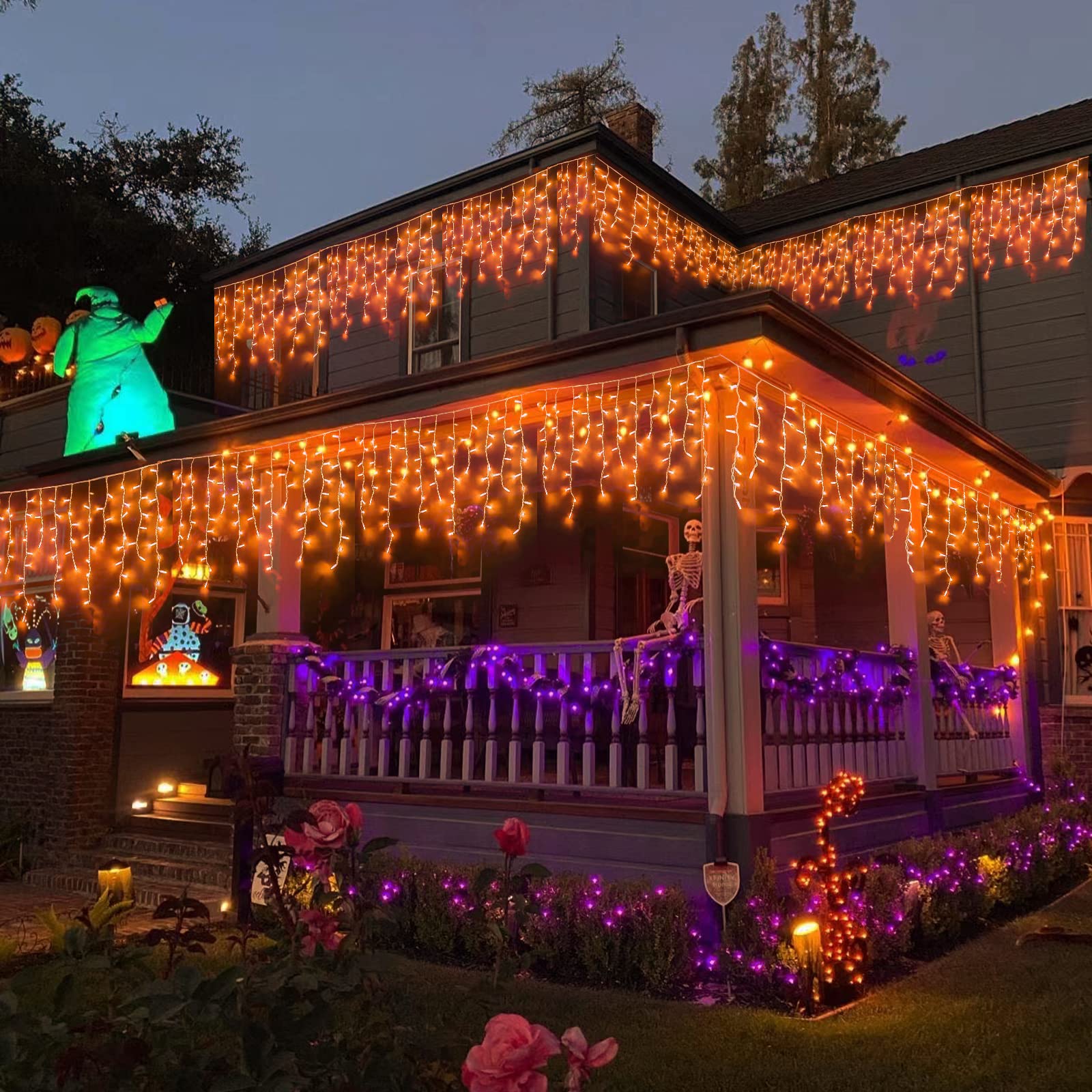 YEGUO 33ft 400 LED Orange Icicle Christmas Lights - Connectable 80 Drops Outdoor String Lights with 8 Lighting Modes & Memory Function | Perfect for Holiday Decor, Christmas Tree, Window, Roof & Party Decoration