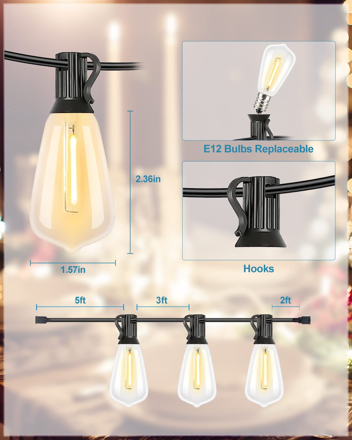 Lightdot 100FT Outdoor LED String Lights - Shatterproof ST38 Bulbs, 2200K Warm White Dimmable, Waterproof Hanging Lights for Porch, Party, Garden, Backyard, Balcony | ETL Certified | Perfect for Wedding Decor, Patio Lighting & Outdoor Dining Ambiance