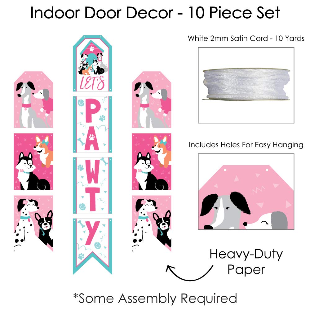 Pink Dog Themed Vertical Hanging Paper Door Banner - Pawty Like a Puppy Girl Wall Decoration Kit for Baby Showers & Birthday Parties | Indoor Pet Celebration Decor for Puppy Lovers & Dog-Themed Events
