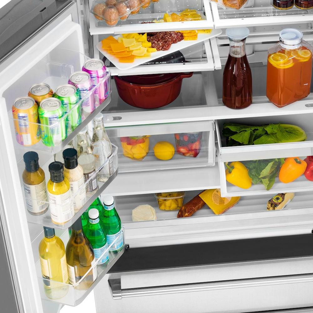 ZLINE Autograph Edition 36 Inch Counter Depth French Door Refrigerator - 22.5 cu ft Capacity, Fingerprint Resistant Stainless Steel with Polished Gold Handles, Built-in Ice Maker - Perfect for Modern Kitchens & Open Concept Homes (RFMZ 36 FG)