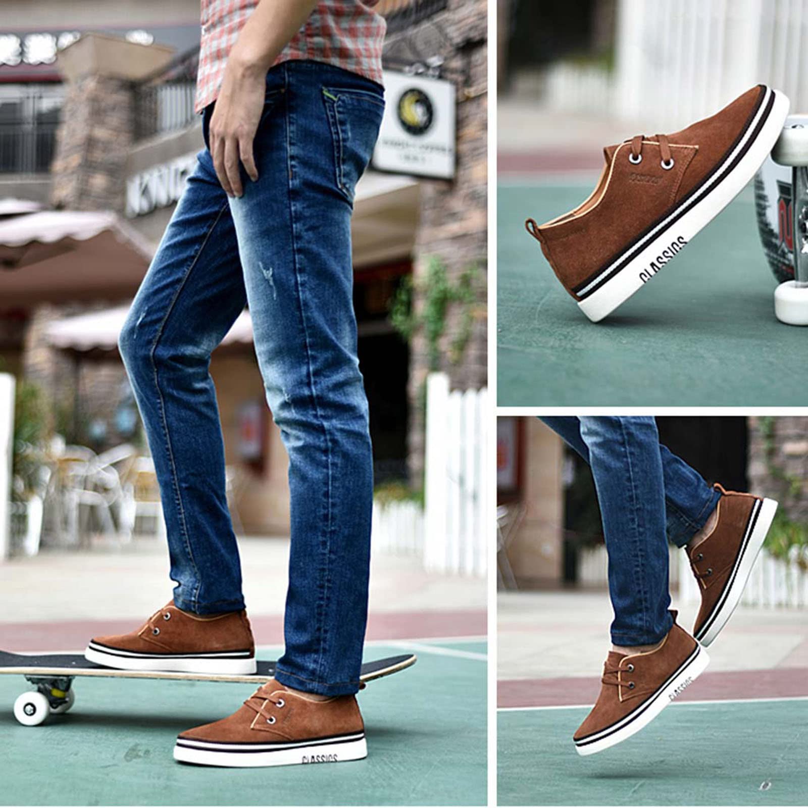 **Men's Invisible Height Increasing Elevator Shoes – Nubuck Leather Lace-Up Casual Dress Shoes for Work, Dating & Formal Events**